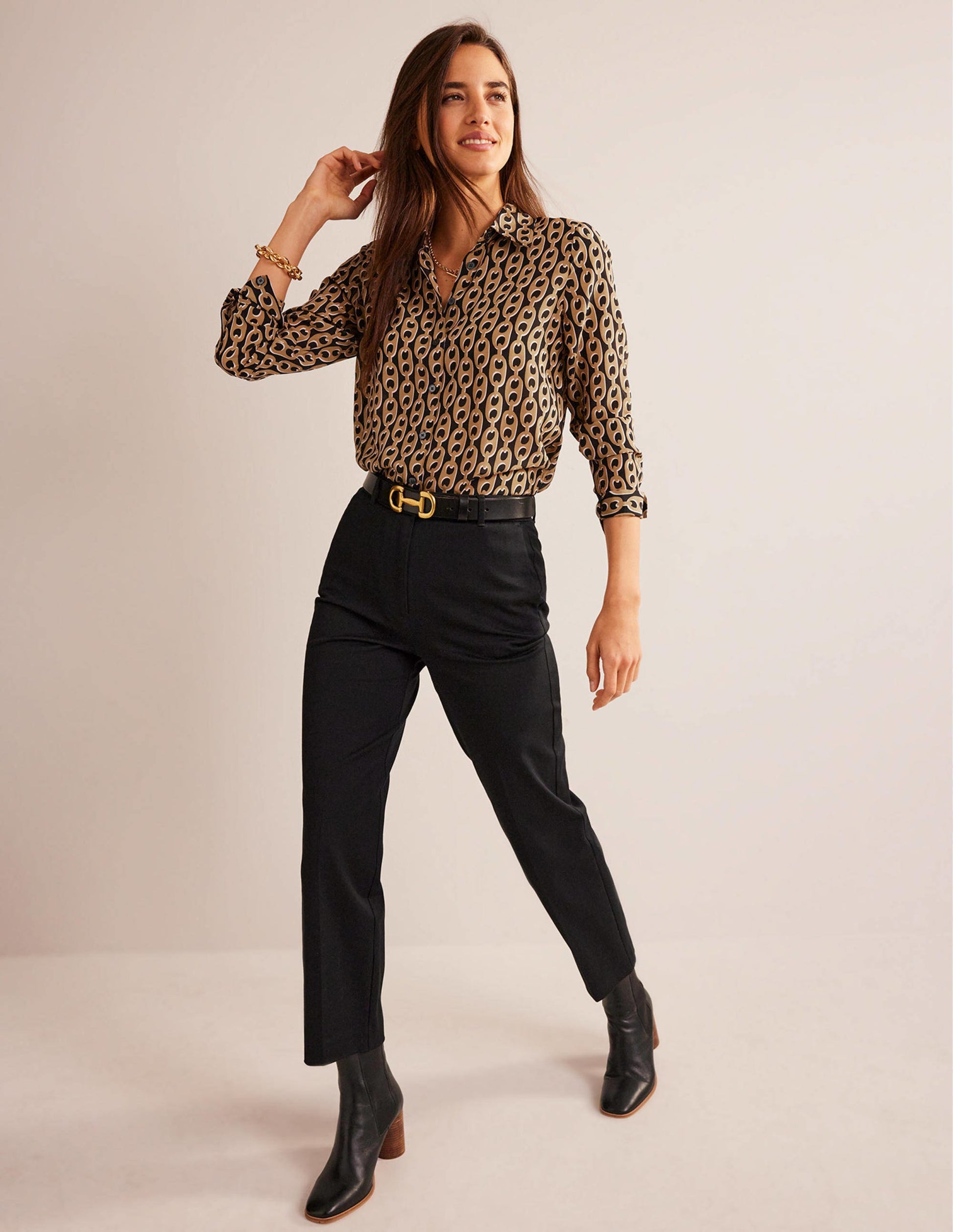 Sienna Silk Shirt-Black, Camel Chain-4