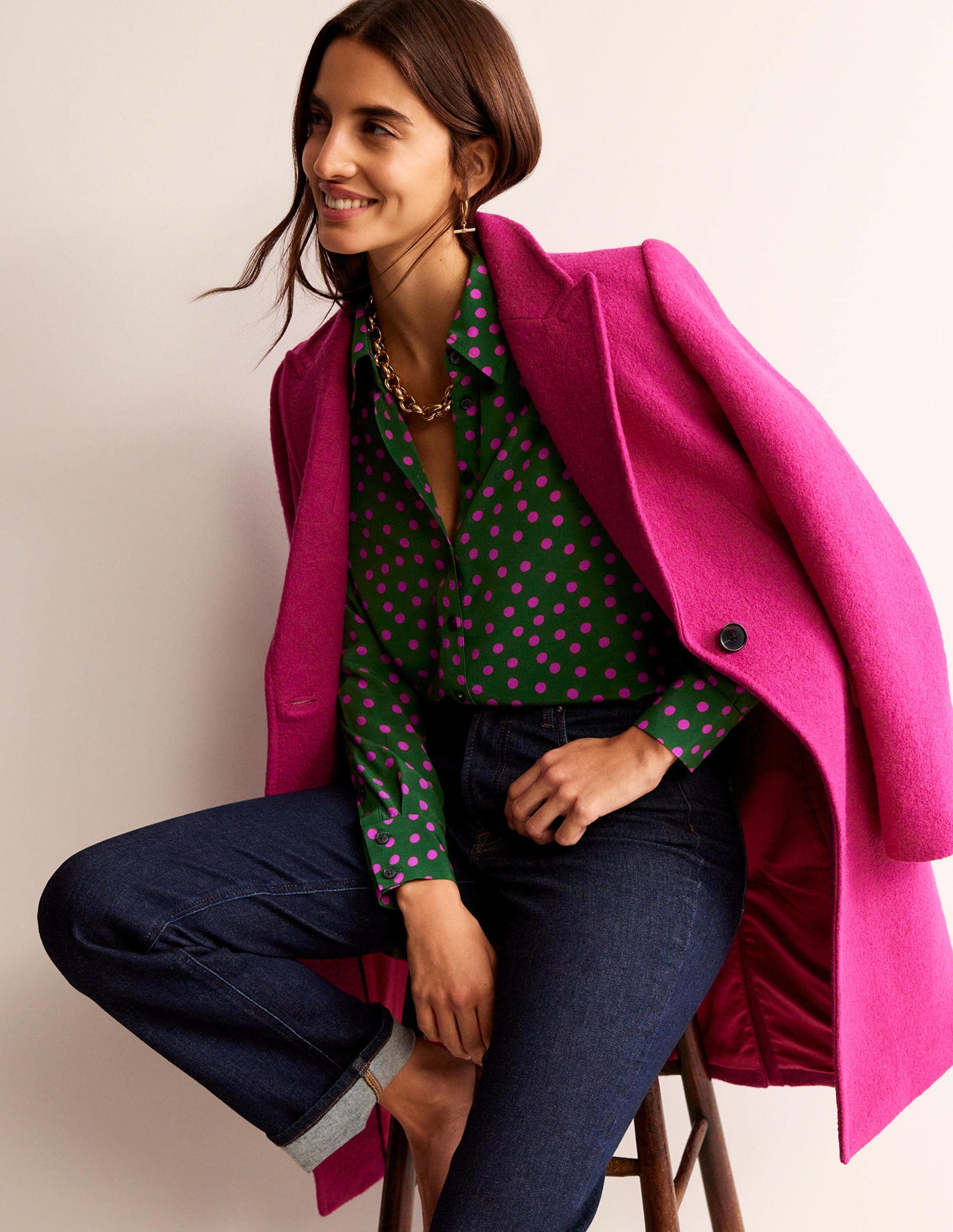 Sienna Silk Shirt-Amazon Green, Dotty Spot-4