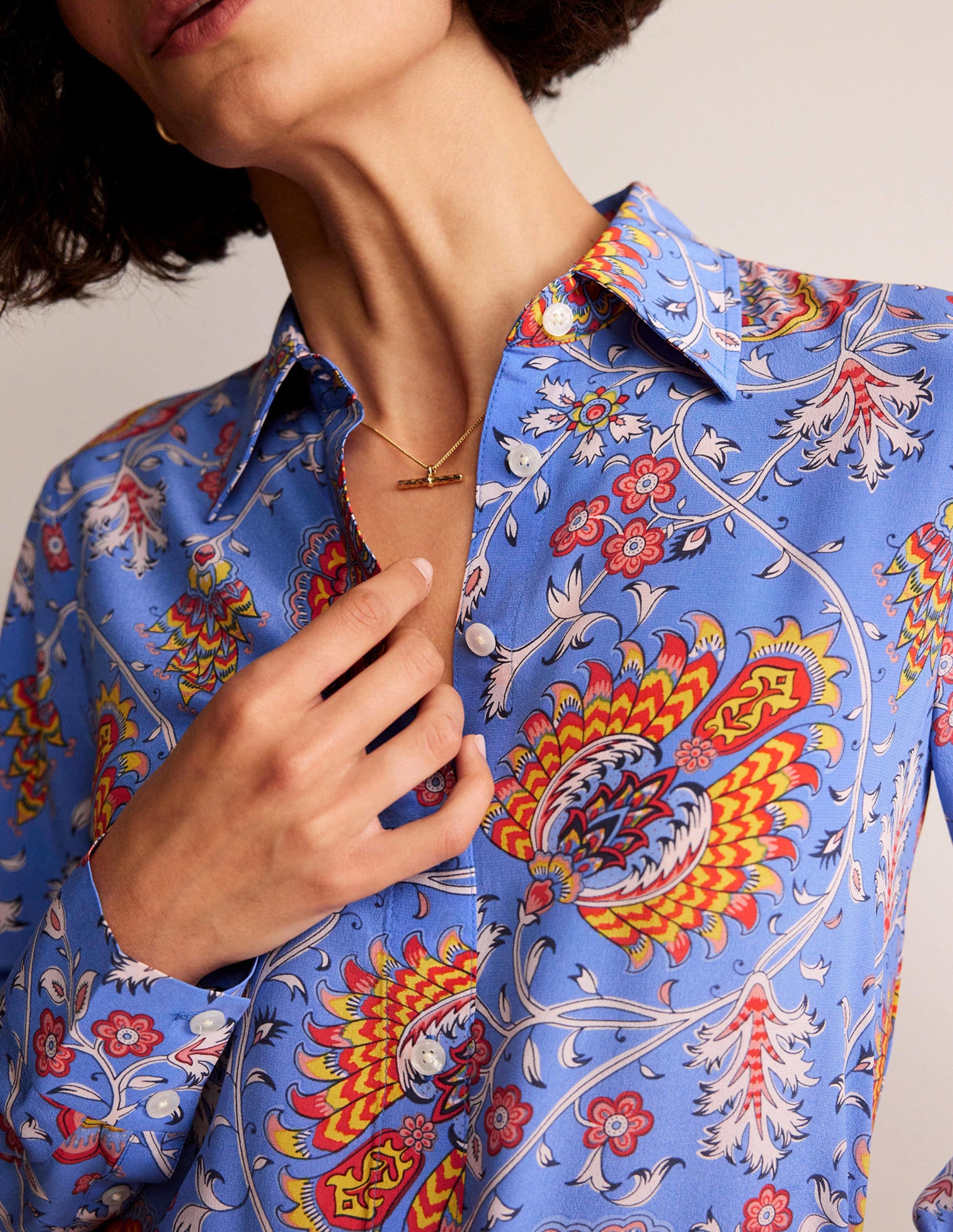 Sienna Silk Shirt-Azure, Gardenia Grove-2