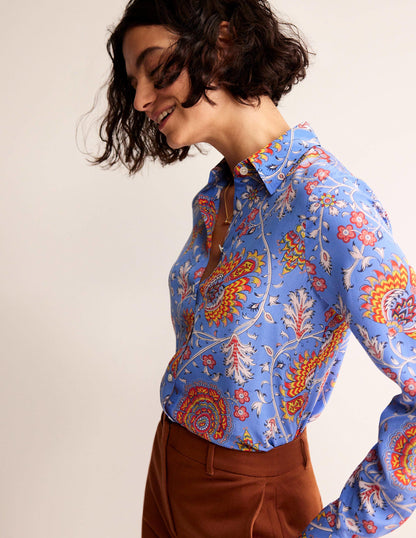 Sienna Silk Shirt-Azure, Gardenia Grove-4