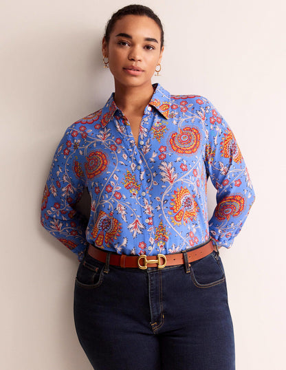 Sienna Silk Shirt-Azure, Gardenia Grove-5