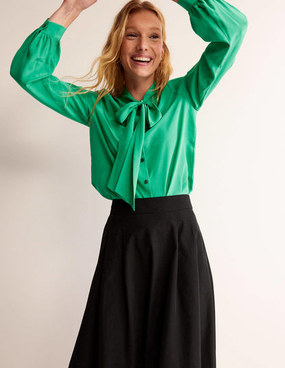 Bow-Neck Button-Down Blouse-Veridian Green-1