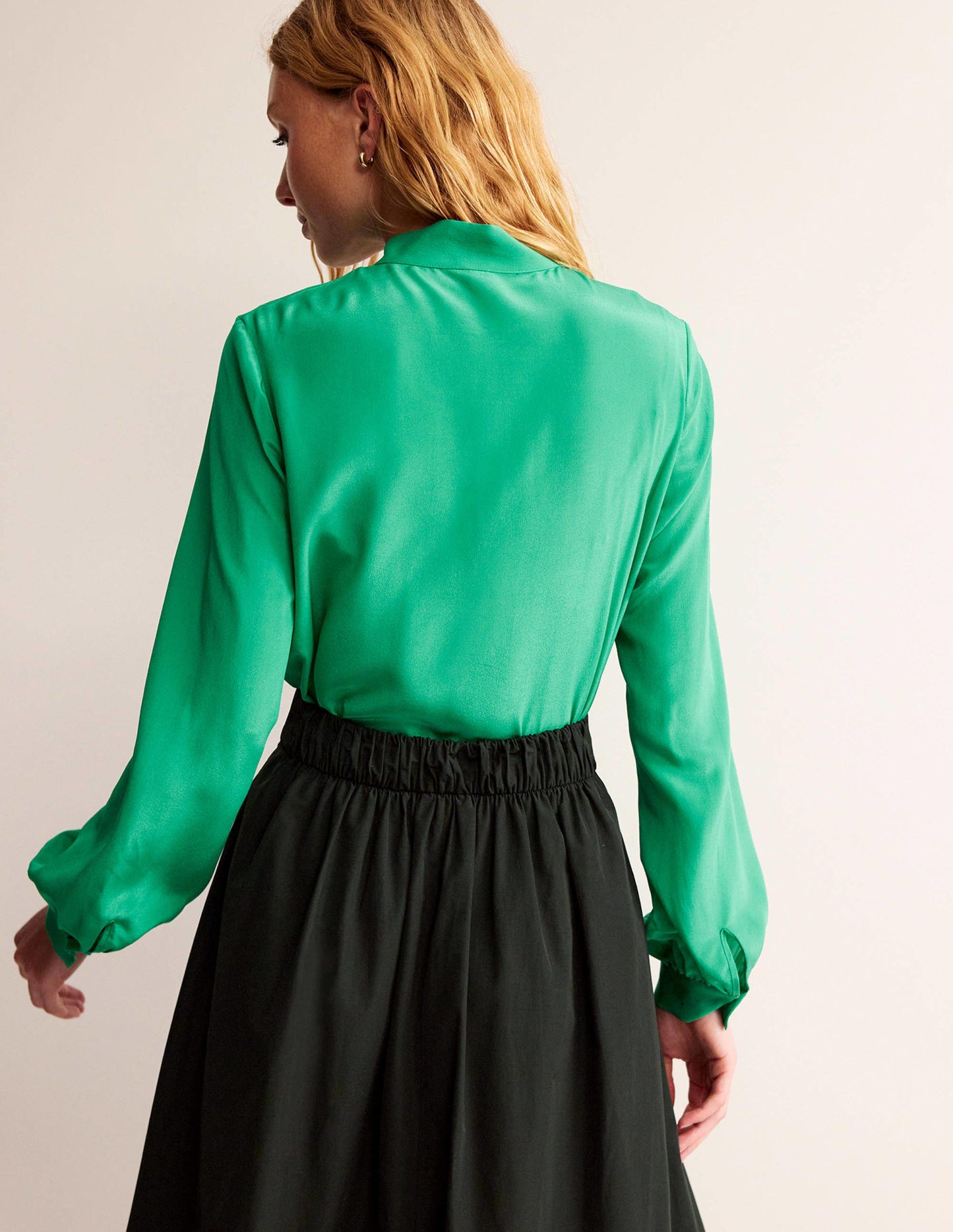 Bow-Neck Button-Down Blouse-Veridian Green