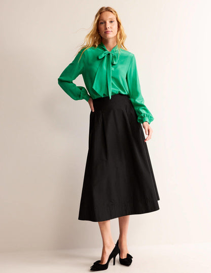 Bow-Neck Button-Down Blouse-Veridian Green-4