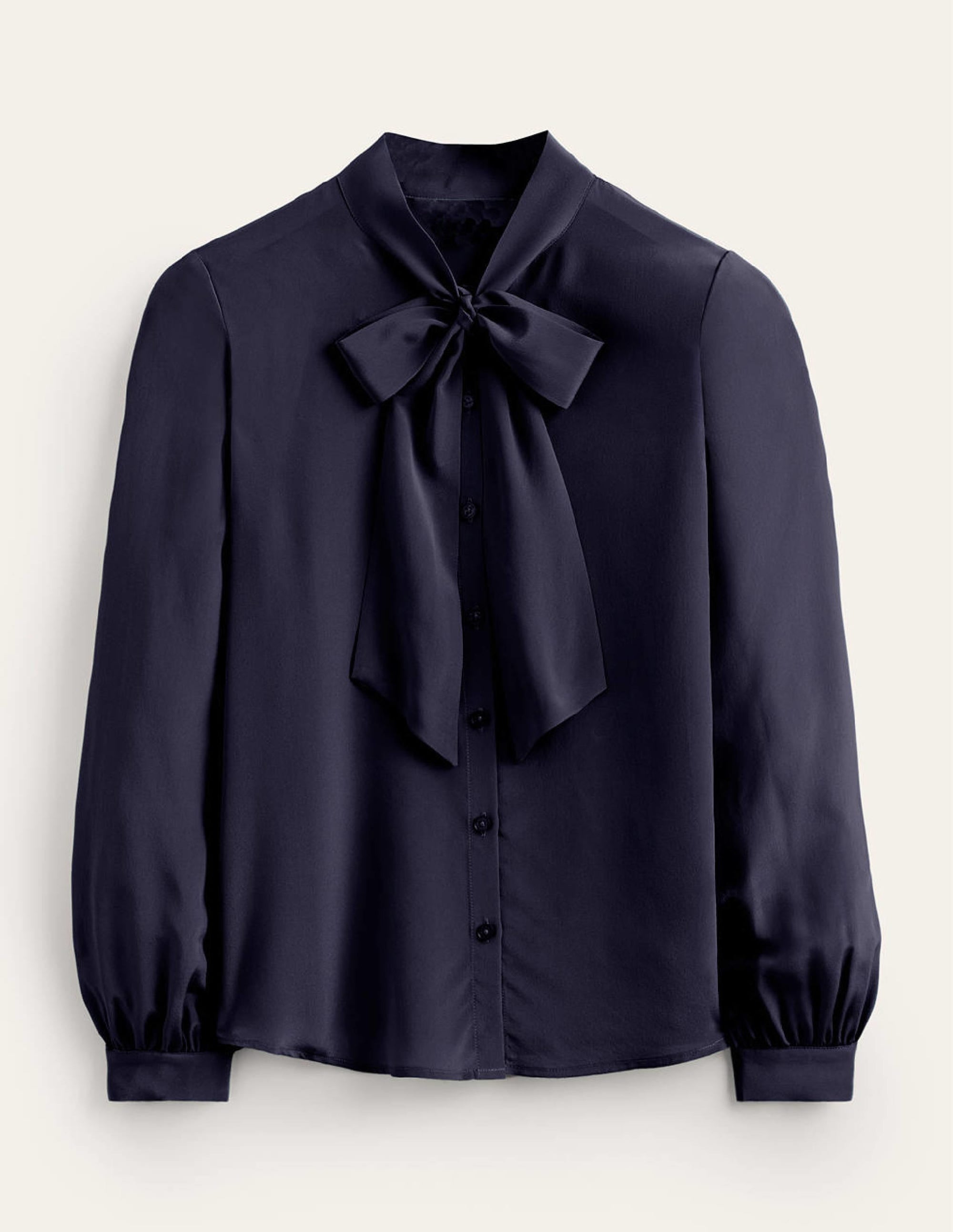 Bow-Neck Button-Down Blouse-Navy - Image 5