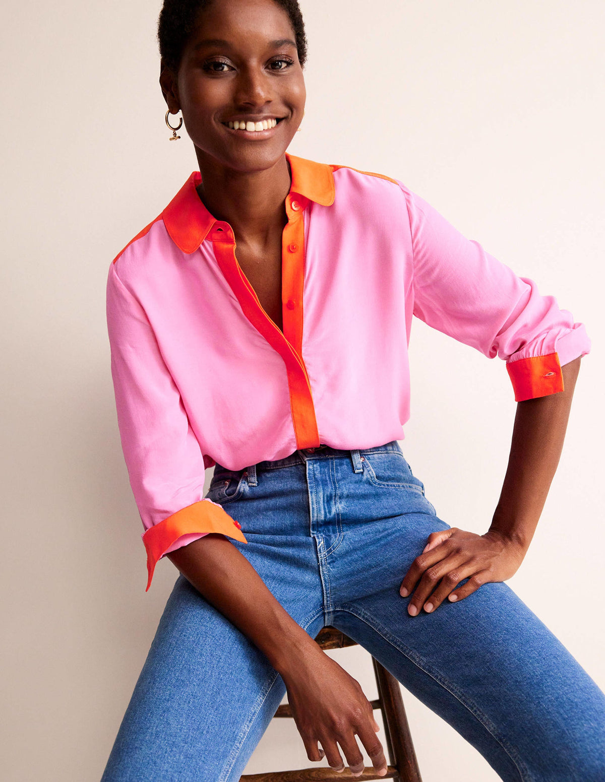Colour Block Shirt-Pink/Red-1