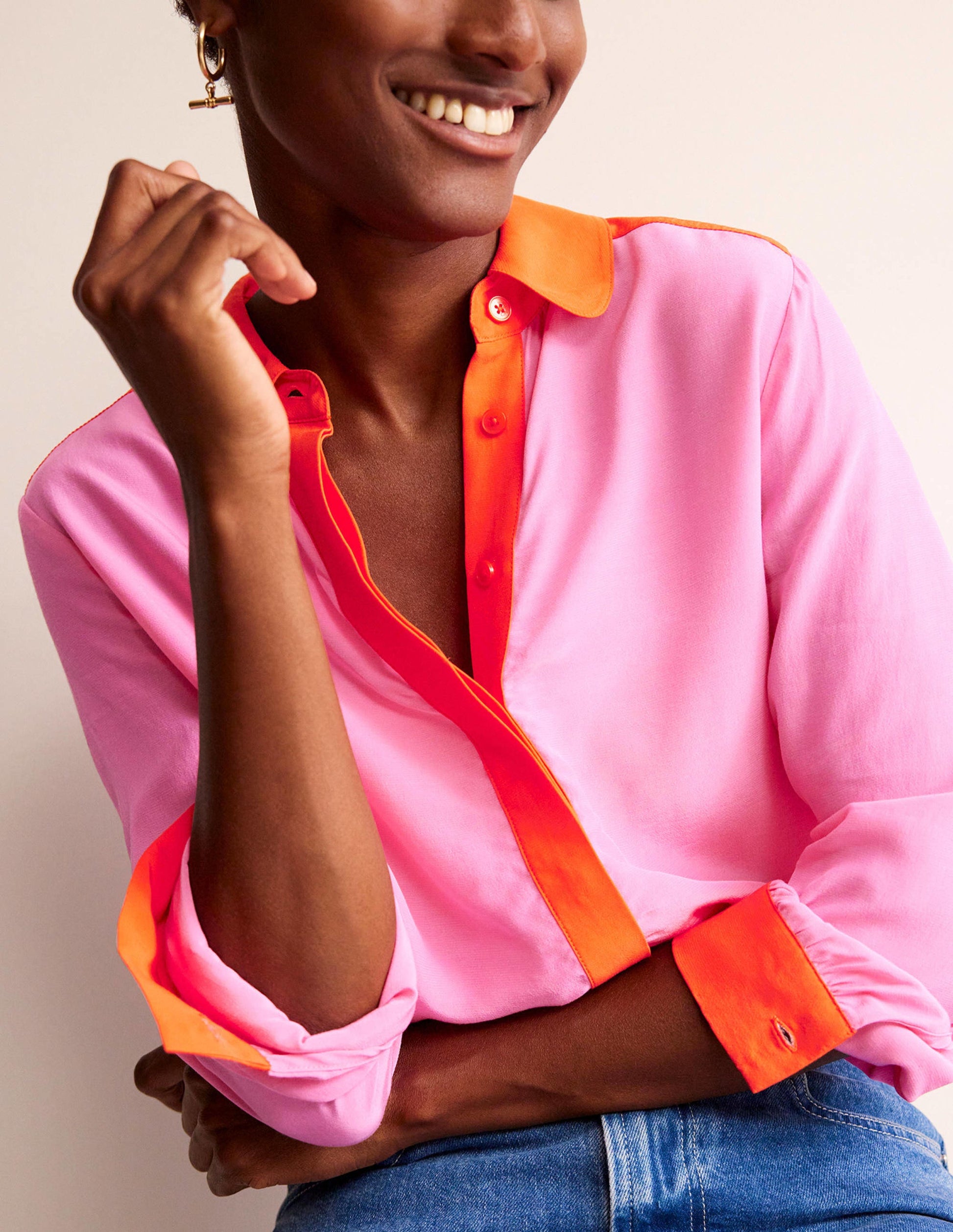 Colour Block Shirt-Pink/Red-2