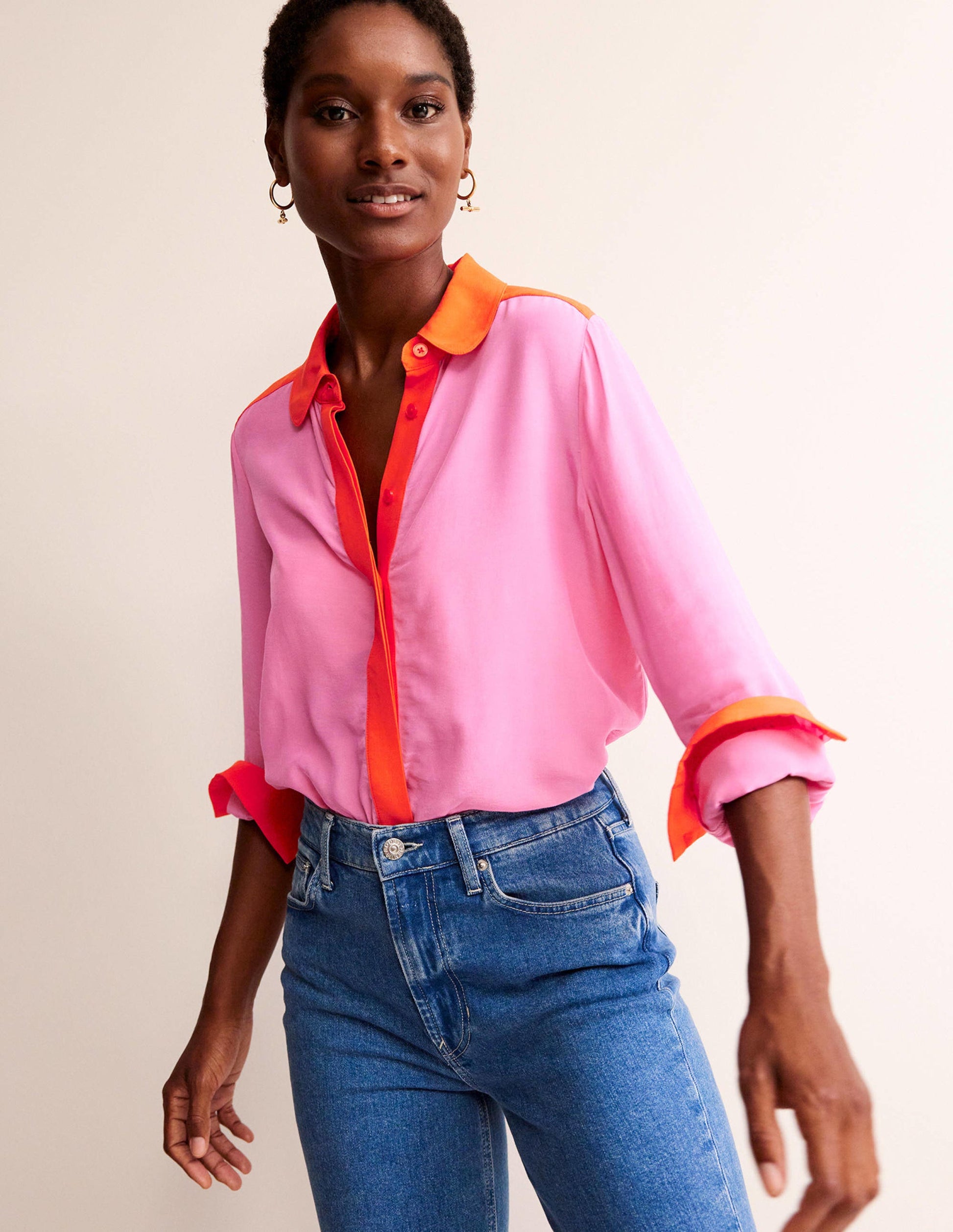 Colour Block Shirt-Pink/Red-4