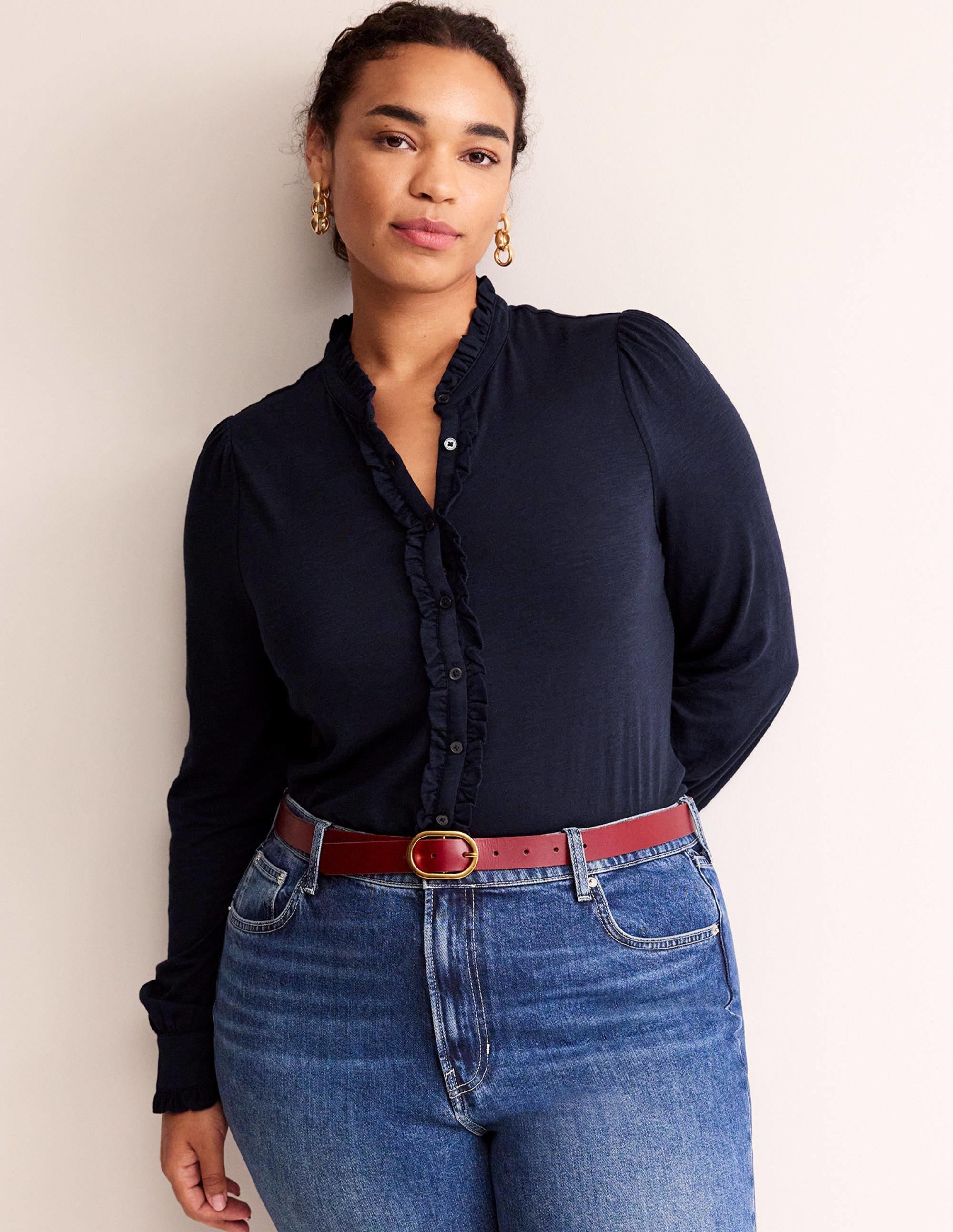 Caroline Jersey Shirt-Navy - Image 5