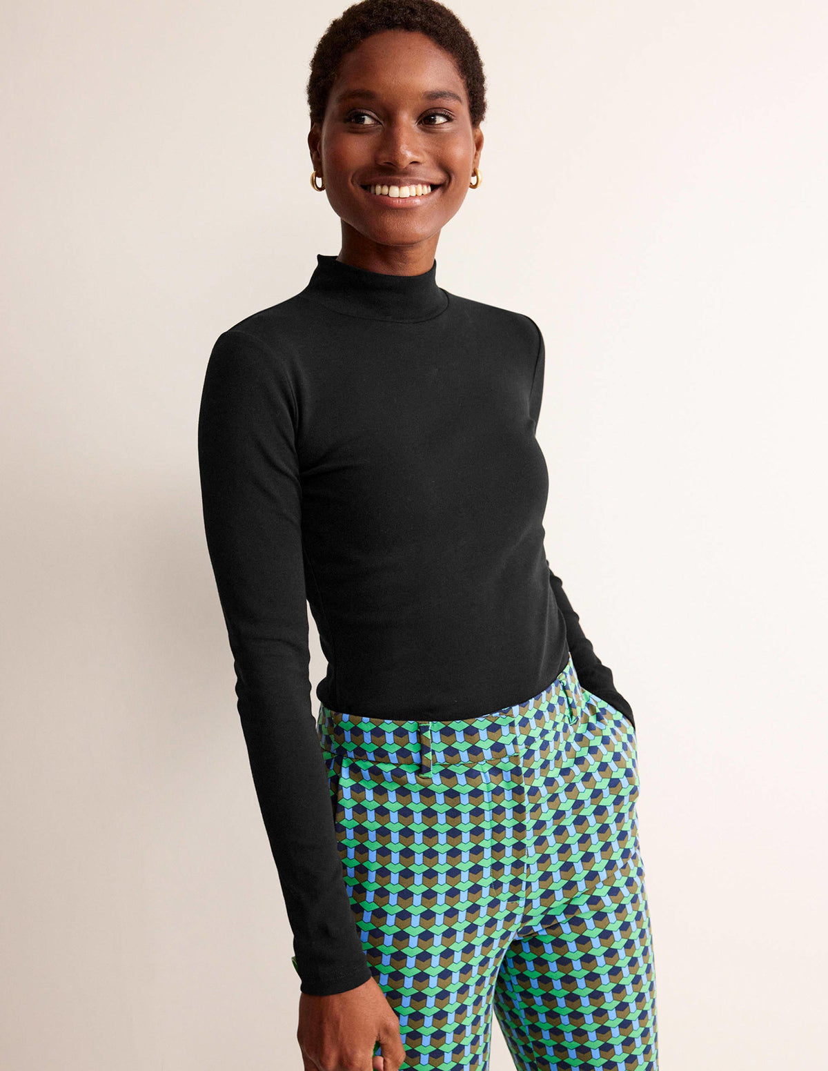 Essential High Neck Jersey Top-Black - Image 1