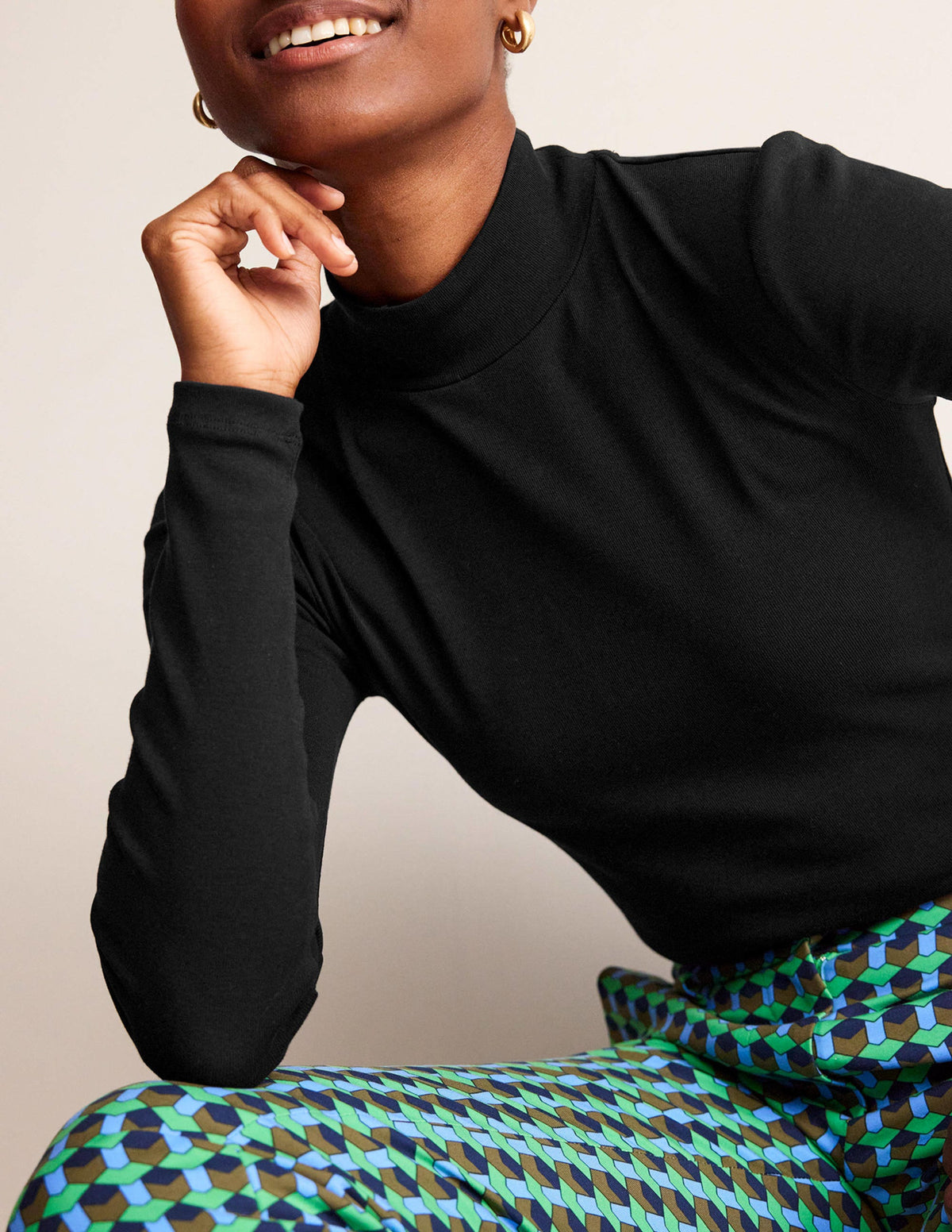 Essential High Neck Jersey Top-Black - Image 2