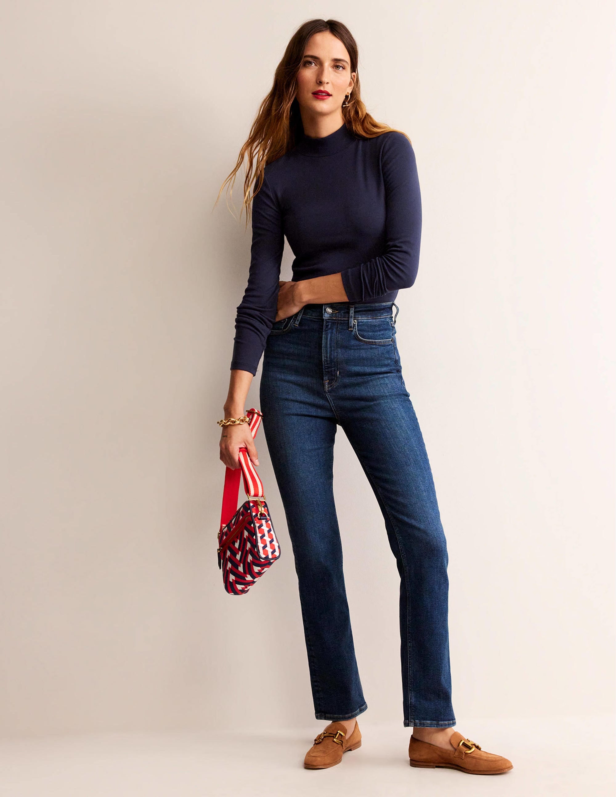 Essential High Neck Jersey Top-Navy - Image 4