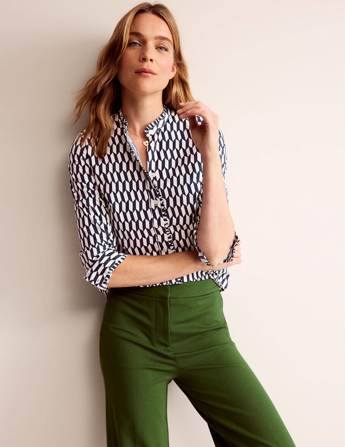 Phoebe Cotton Shirt-Ivory, Block Tile - Image 1