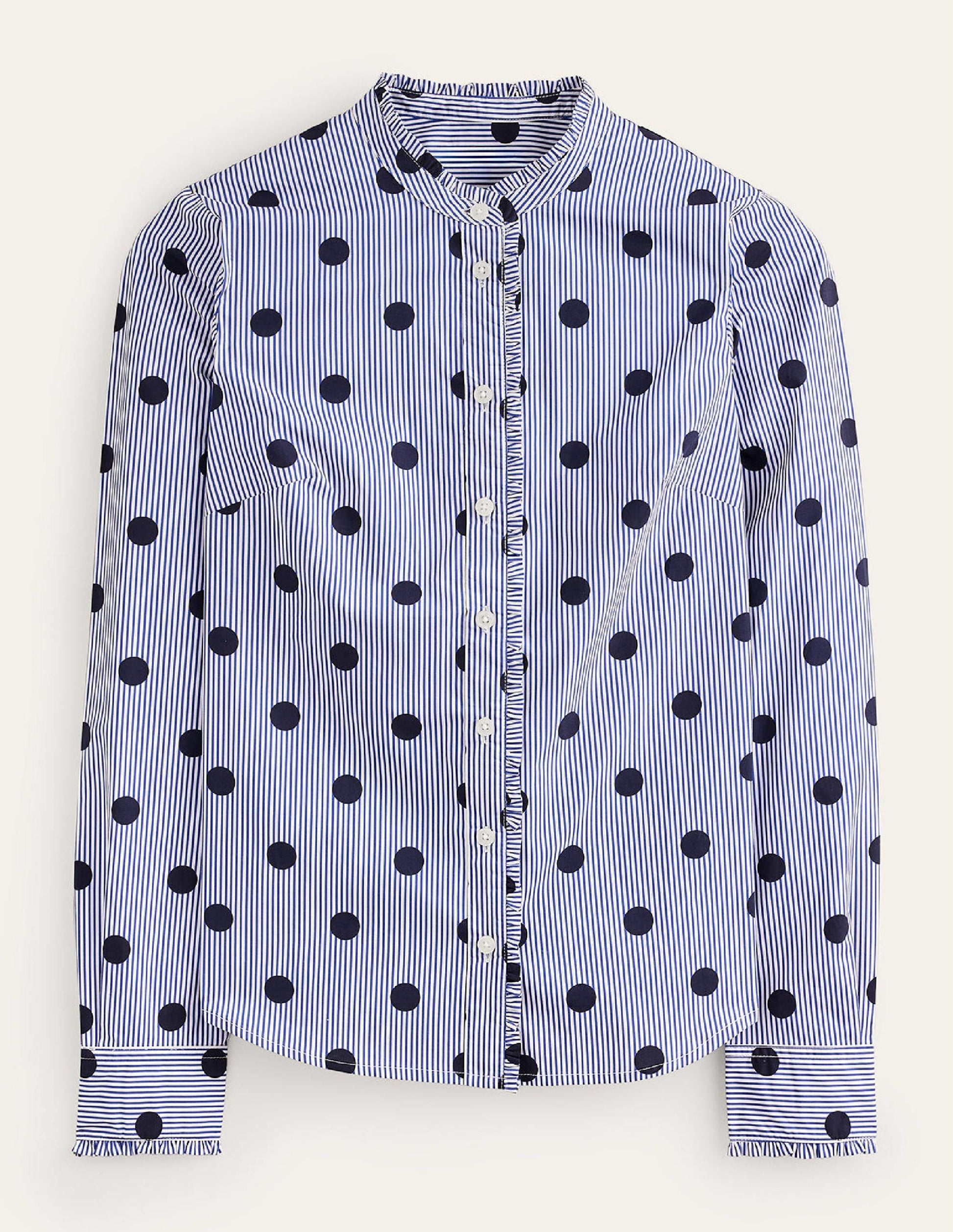 Phoebe Cotton Shirt-Navy, Spot Stripe-8