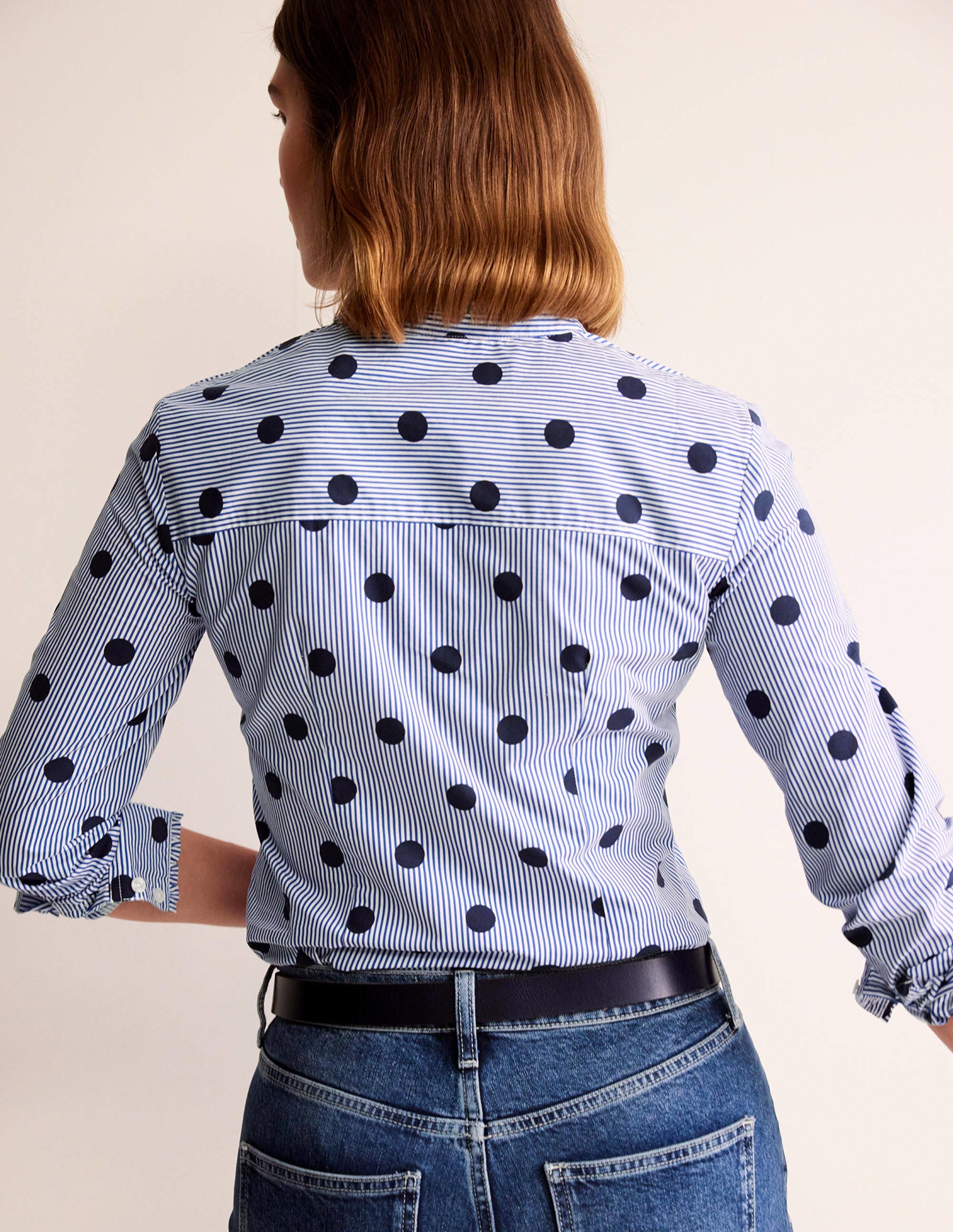 Phoebe Cotton Shirt-Navy, Spot Stripe - Image 3