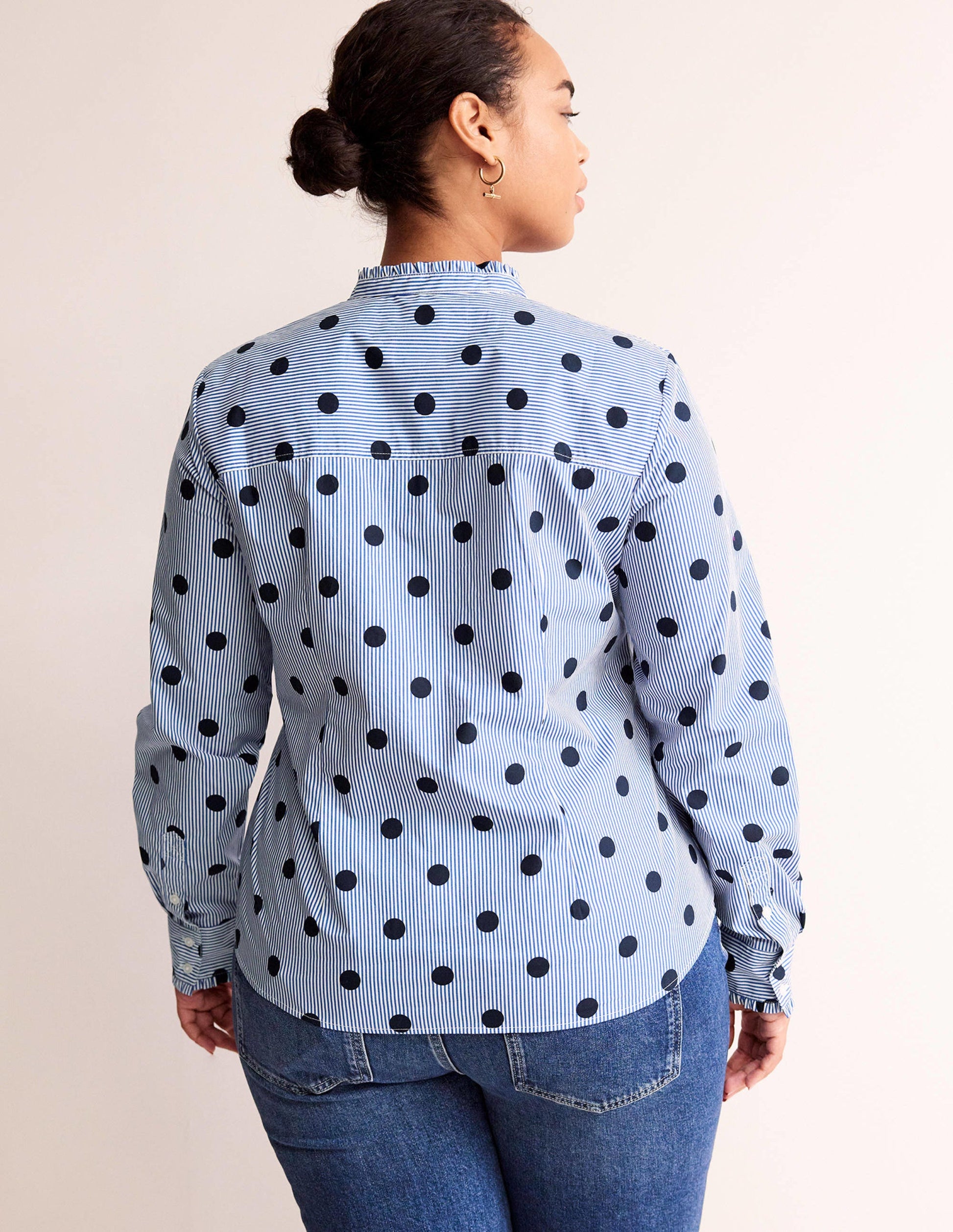 Phoebe Cotton Shirt-Navy, Spot Stripe-6