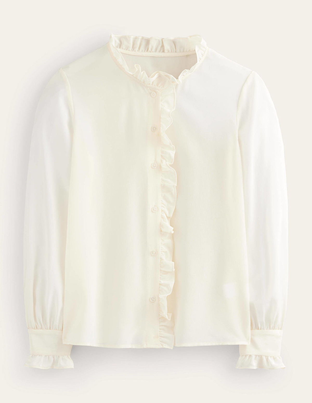 Ruffle Neck Silk Blouse-Ivory - Image 7