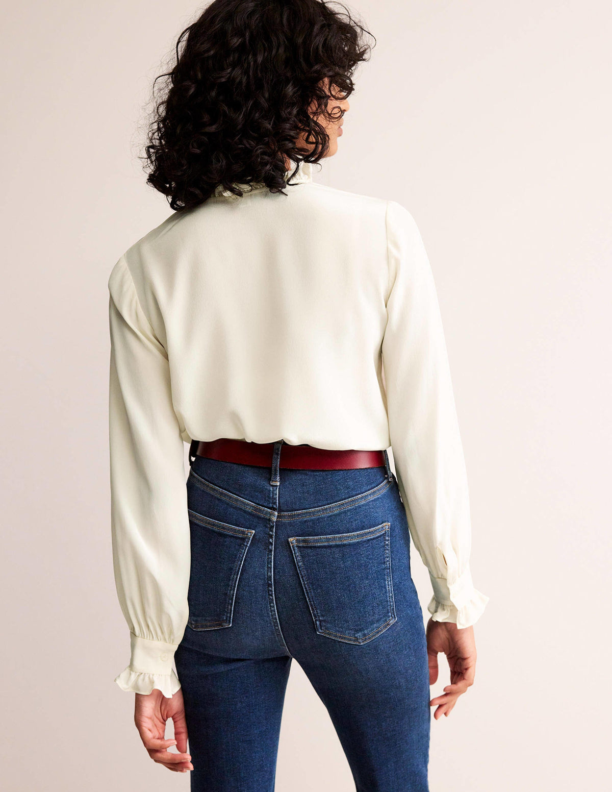 Ruffle Neck Silk Blouse-Ivory - Image 3