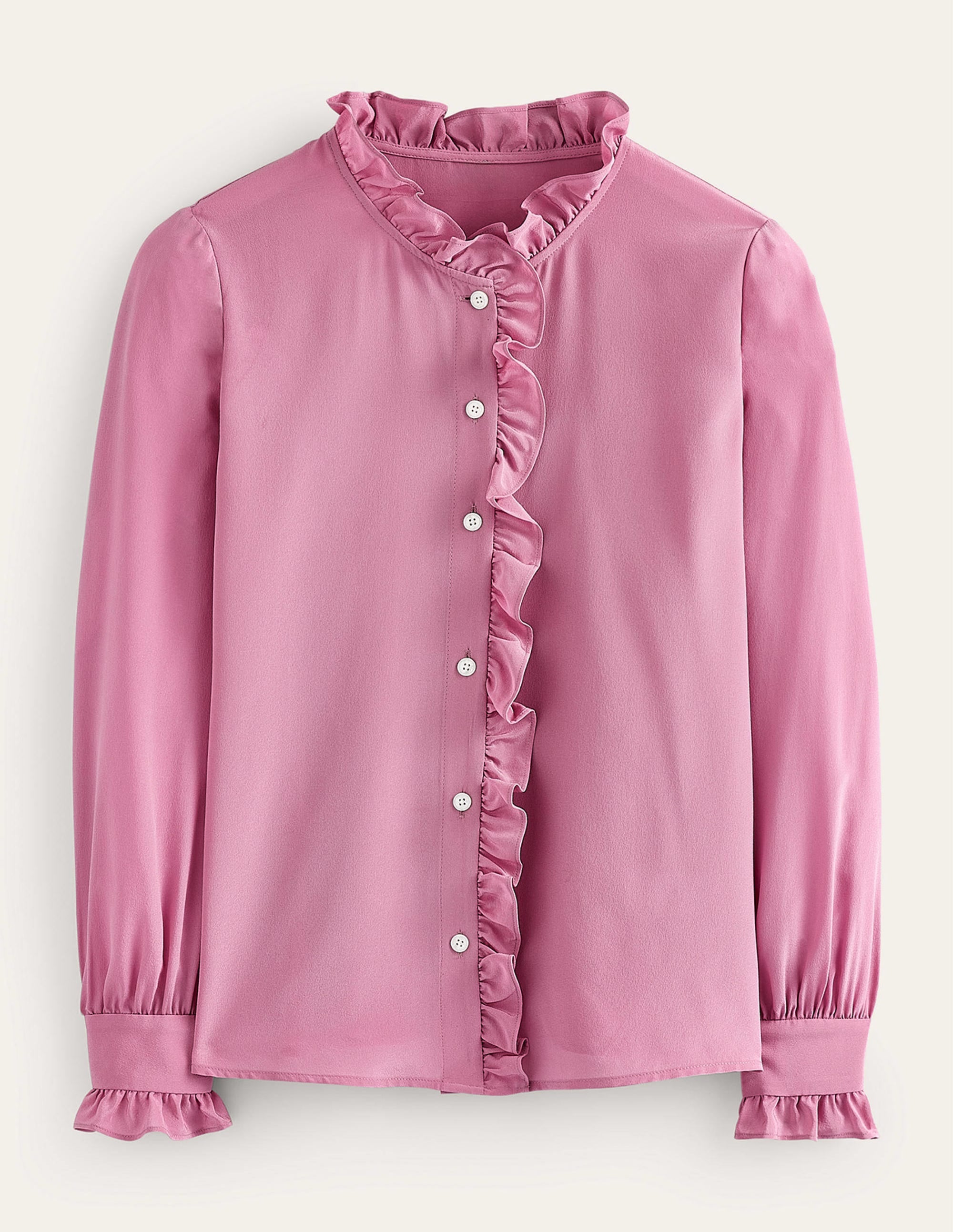 Ruffle Neck Silk Blouse-Strawberry Sherbet - Image 6