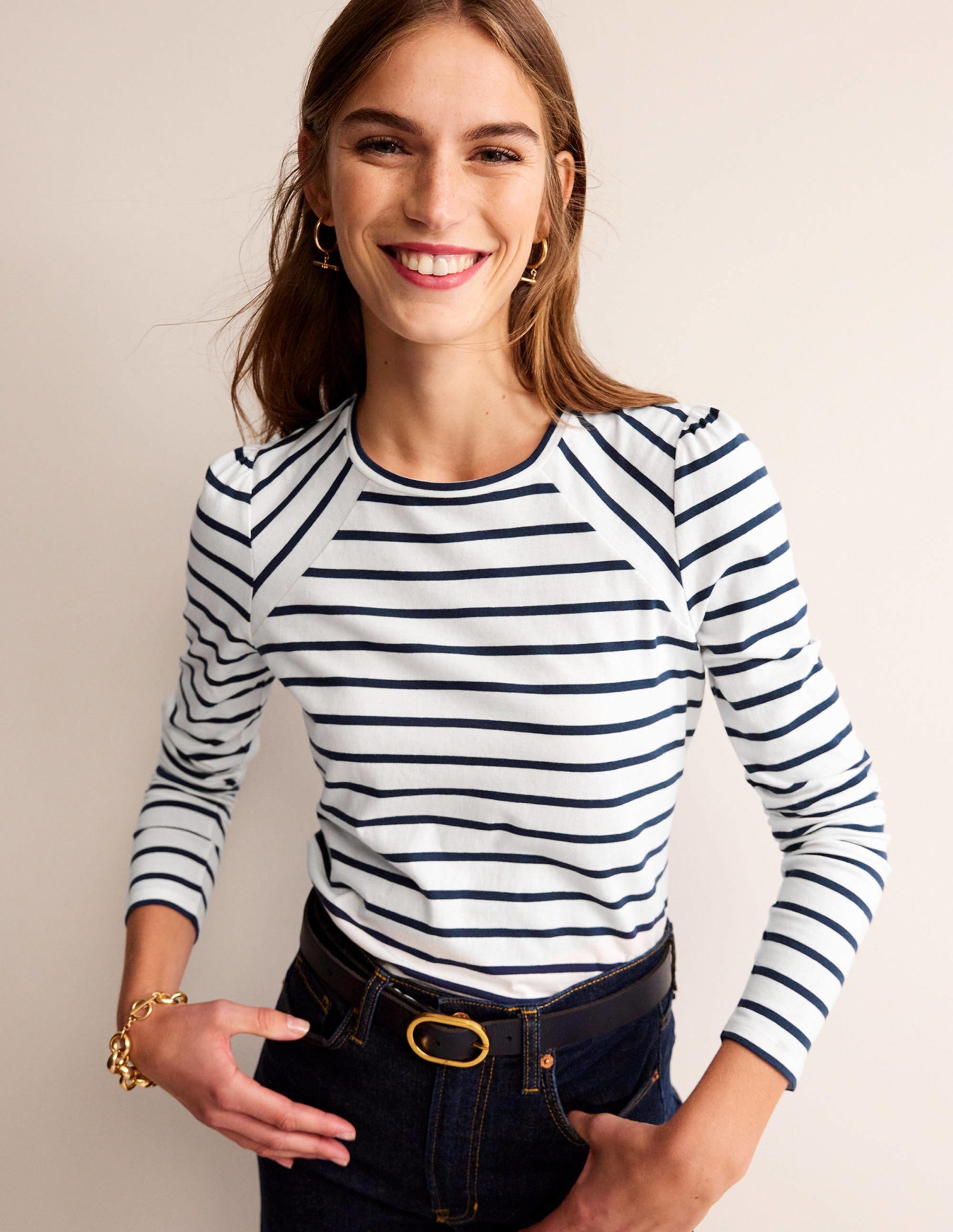 Arabella Stripe T-Shirt-Ivory, French Navy - Image 1