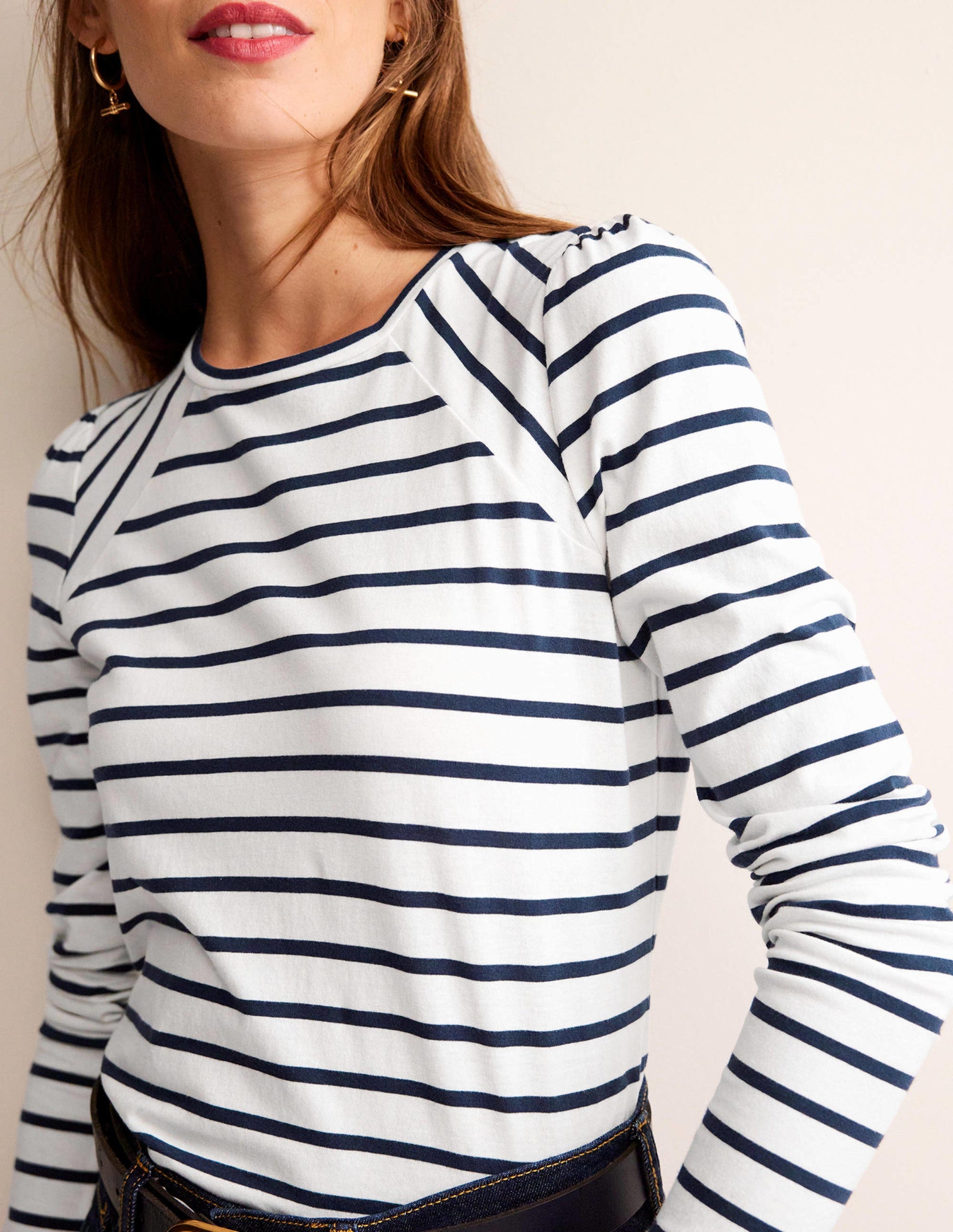 Arabella Stripe T-Shirt-Ivory, French Navy-2