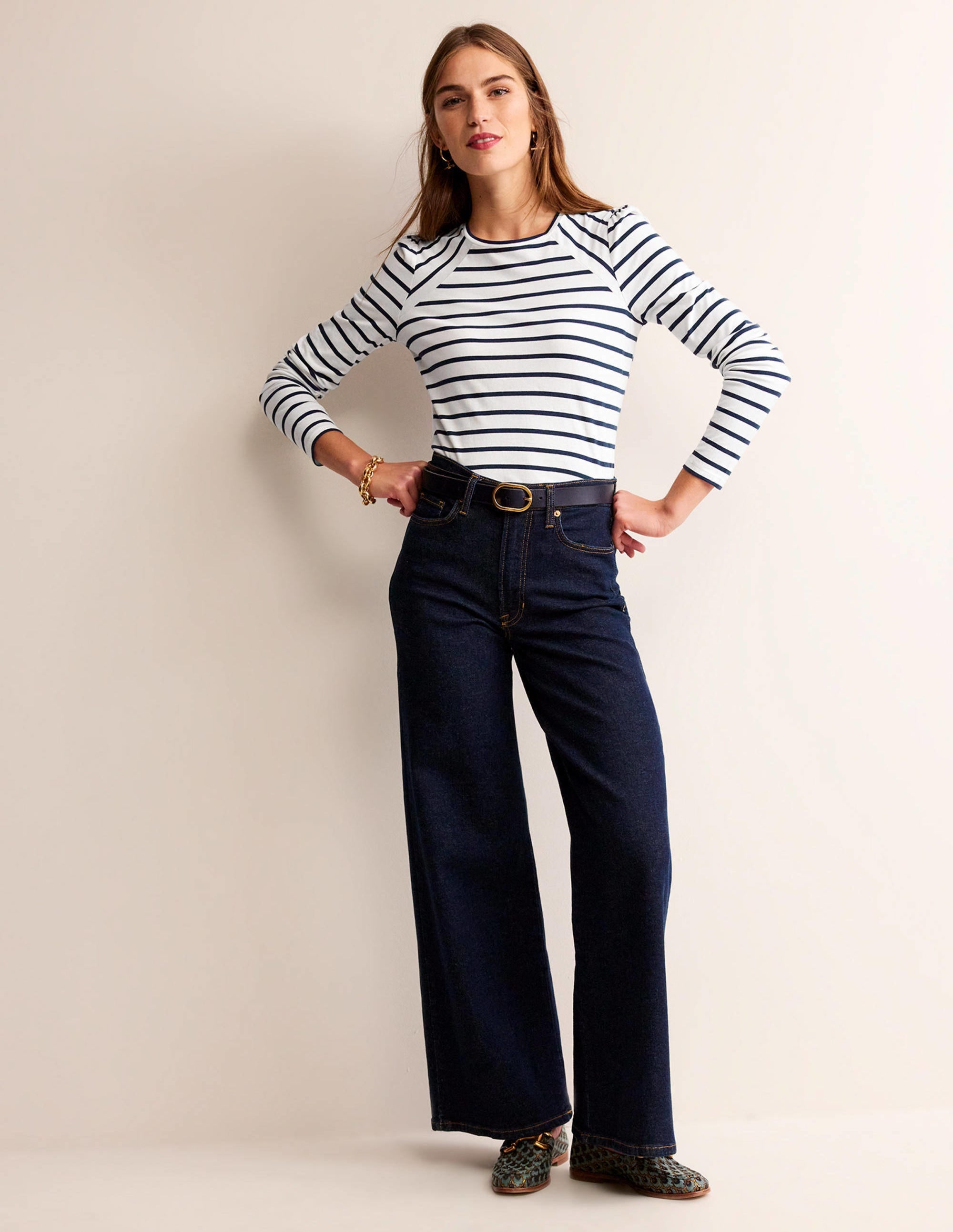 Arabella Stripe T-Shirt-Ivory, French Navy - Image 4