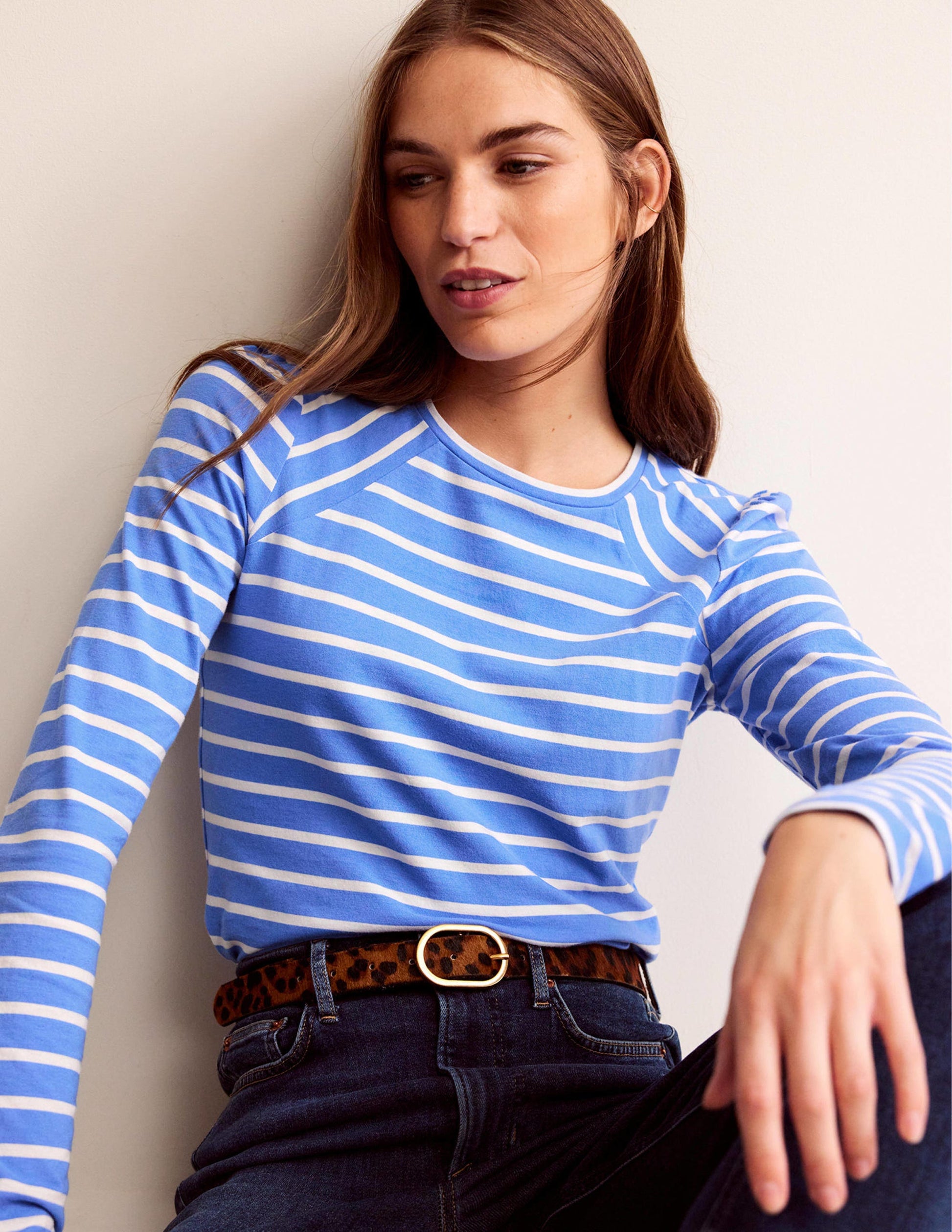 Arabella Stripe T-Shirt-Marina, Ivory-4