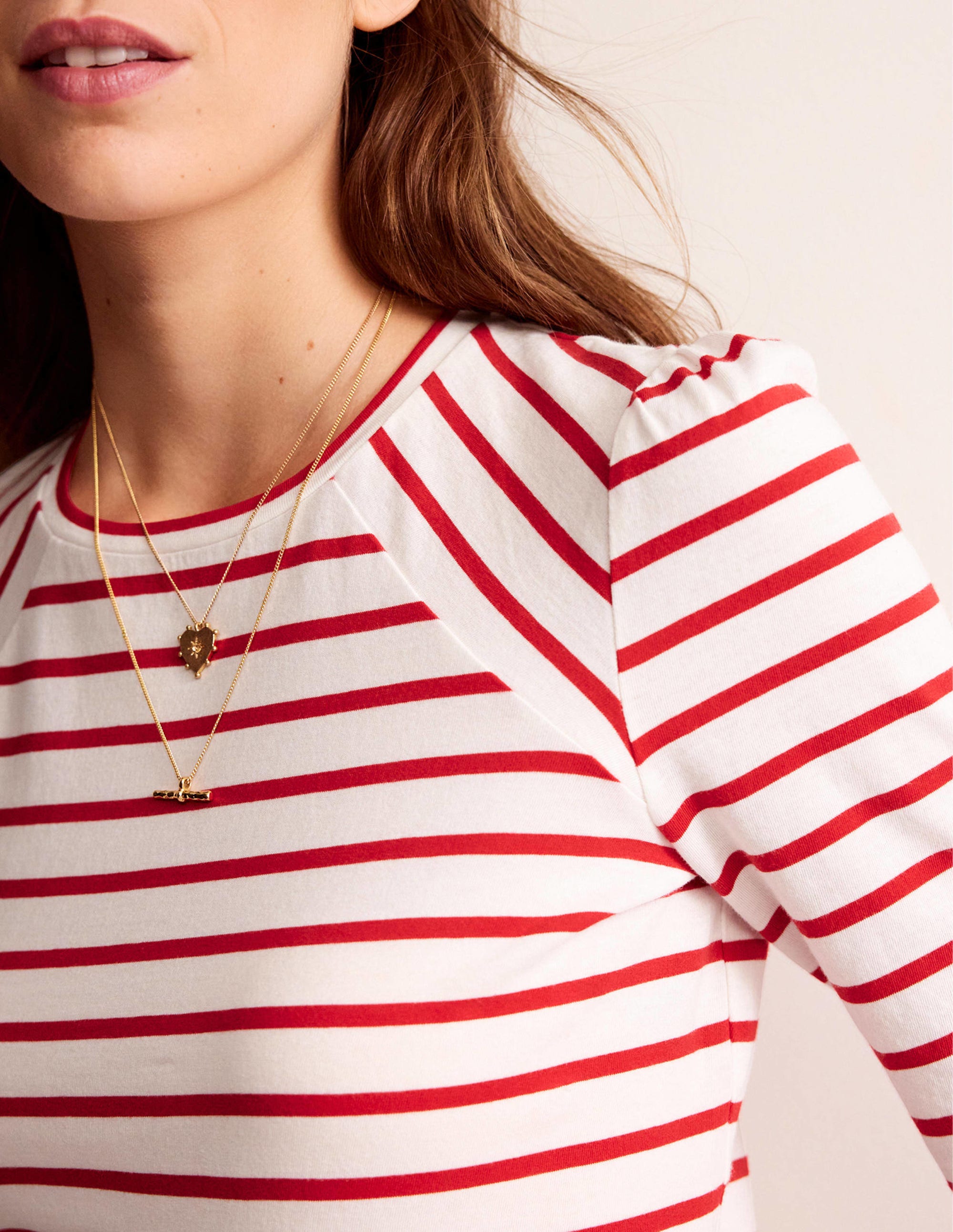 Arabella Stripe T-Shirt-Hot Pepper, Ivory - Image 2