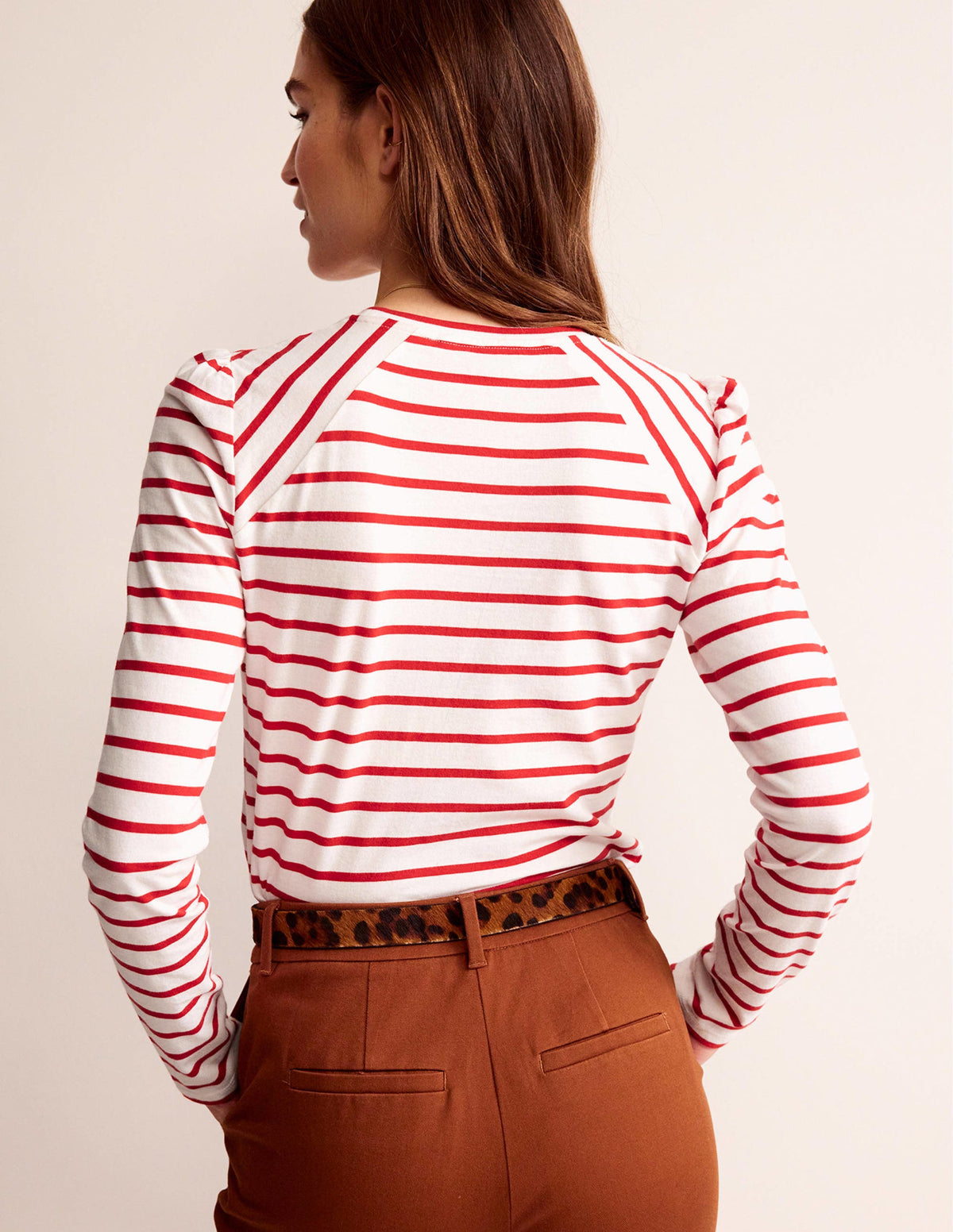 Arabella Stripe T-Shirt-Hot Pepper, Ivory - Image 3