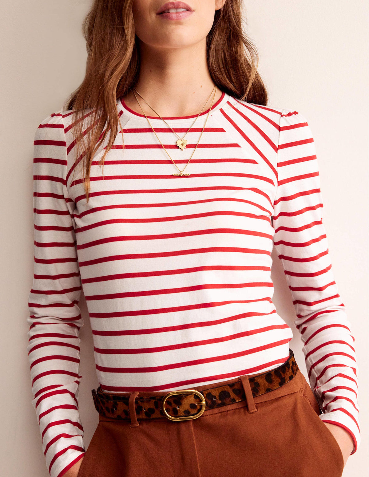 Arabella Stripe T-Shirt-Hot Pepper, Ivory - Image 4