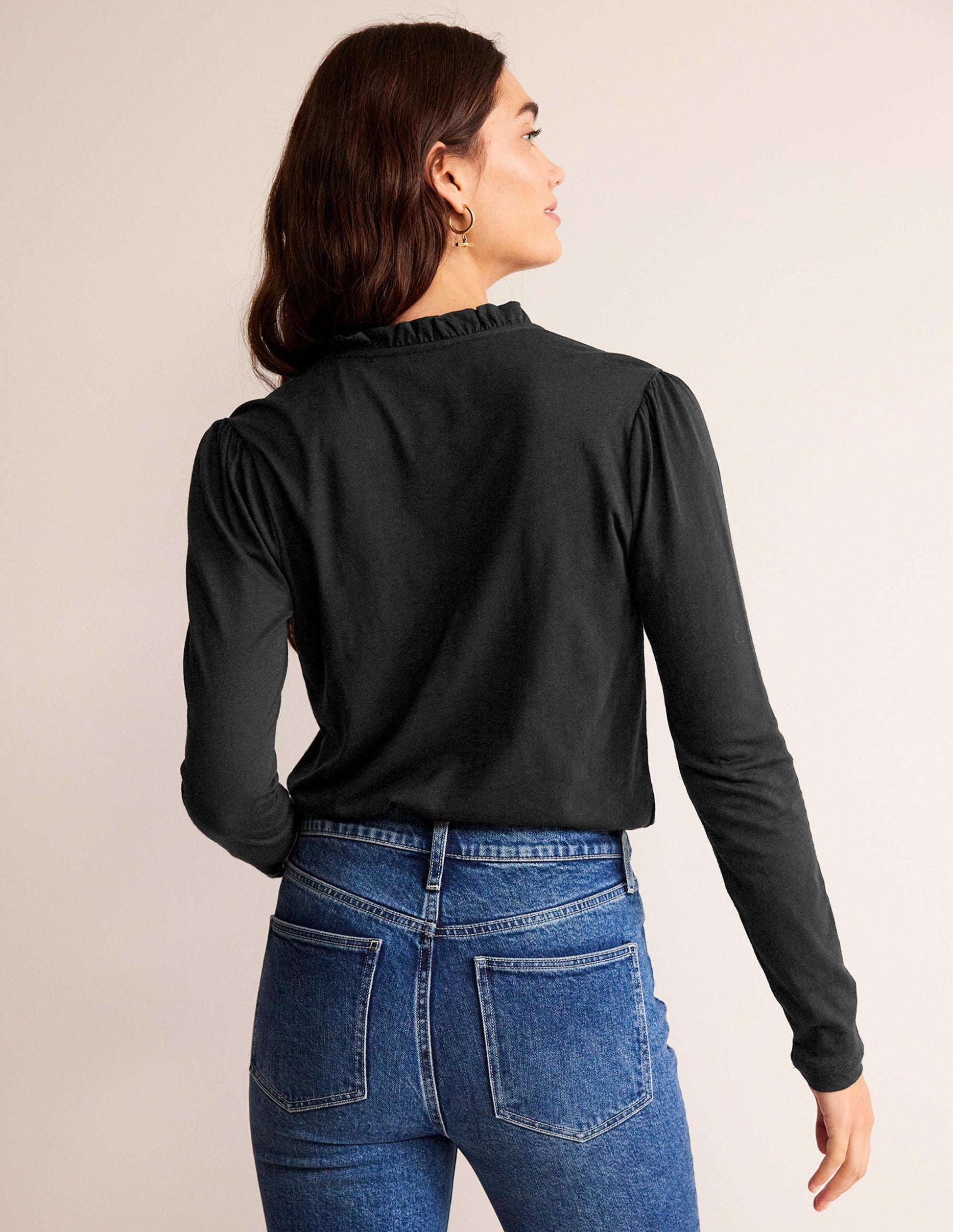 Ruffle V Neck Top-Black-3