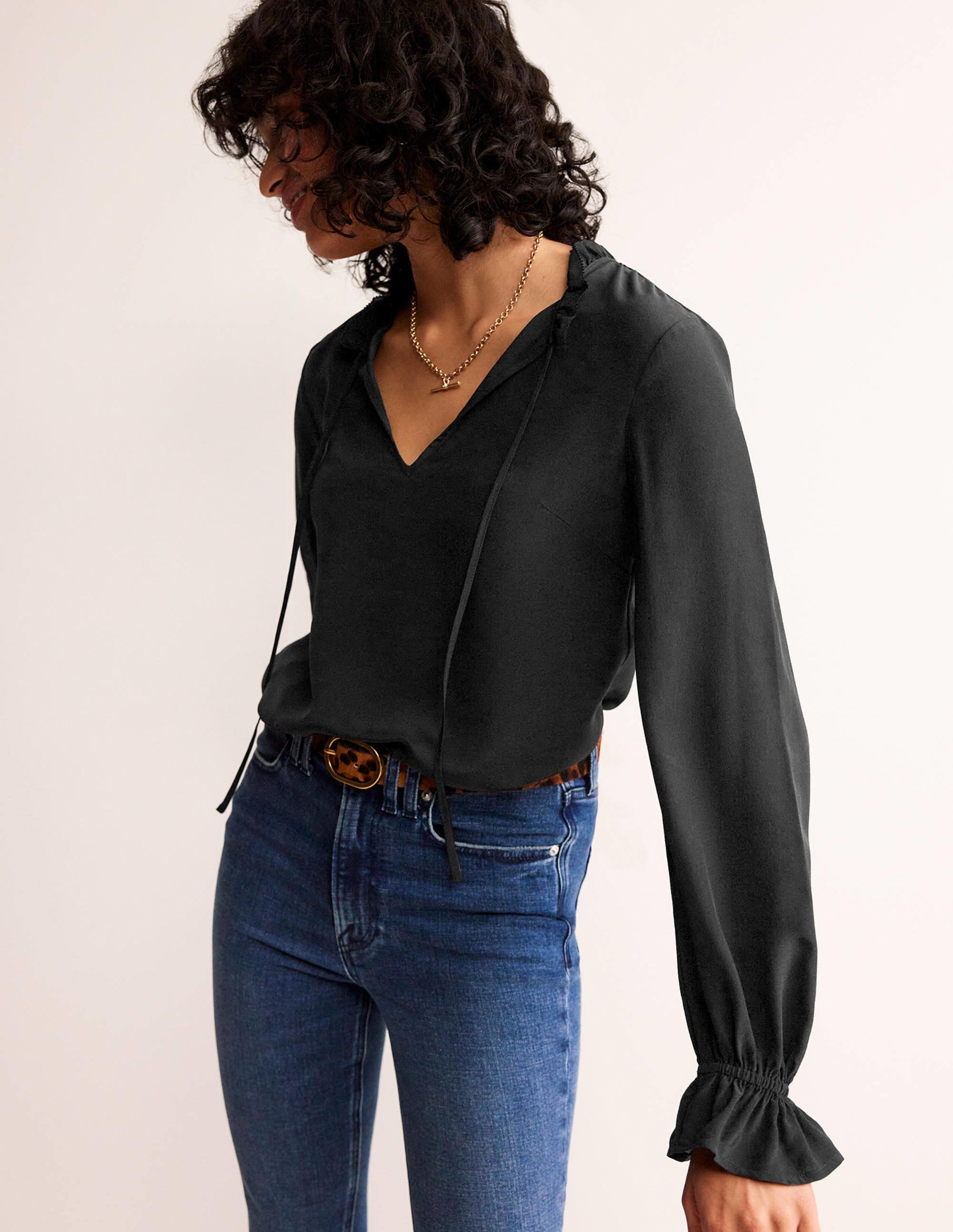 Silk Romantic Blouse-Black - Image 1