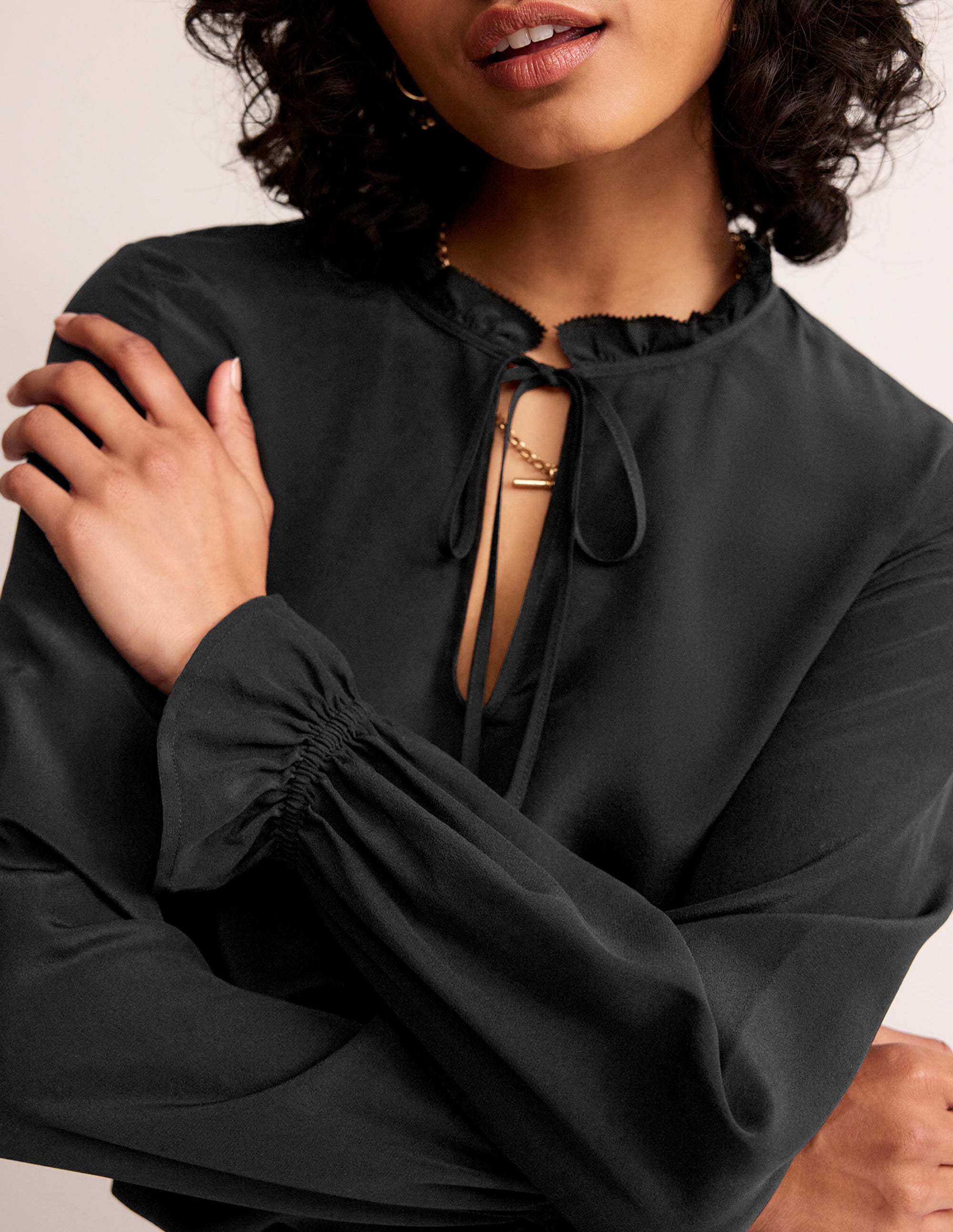 Silk Romantic Blouse-Black - Image 2