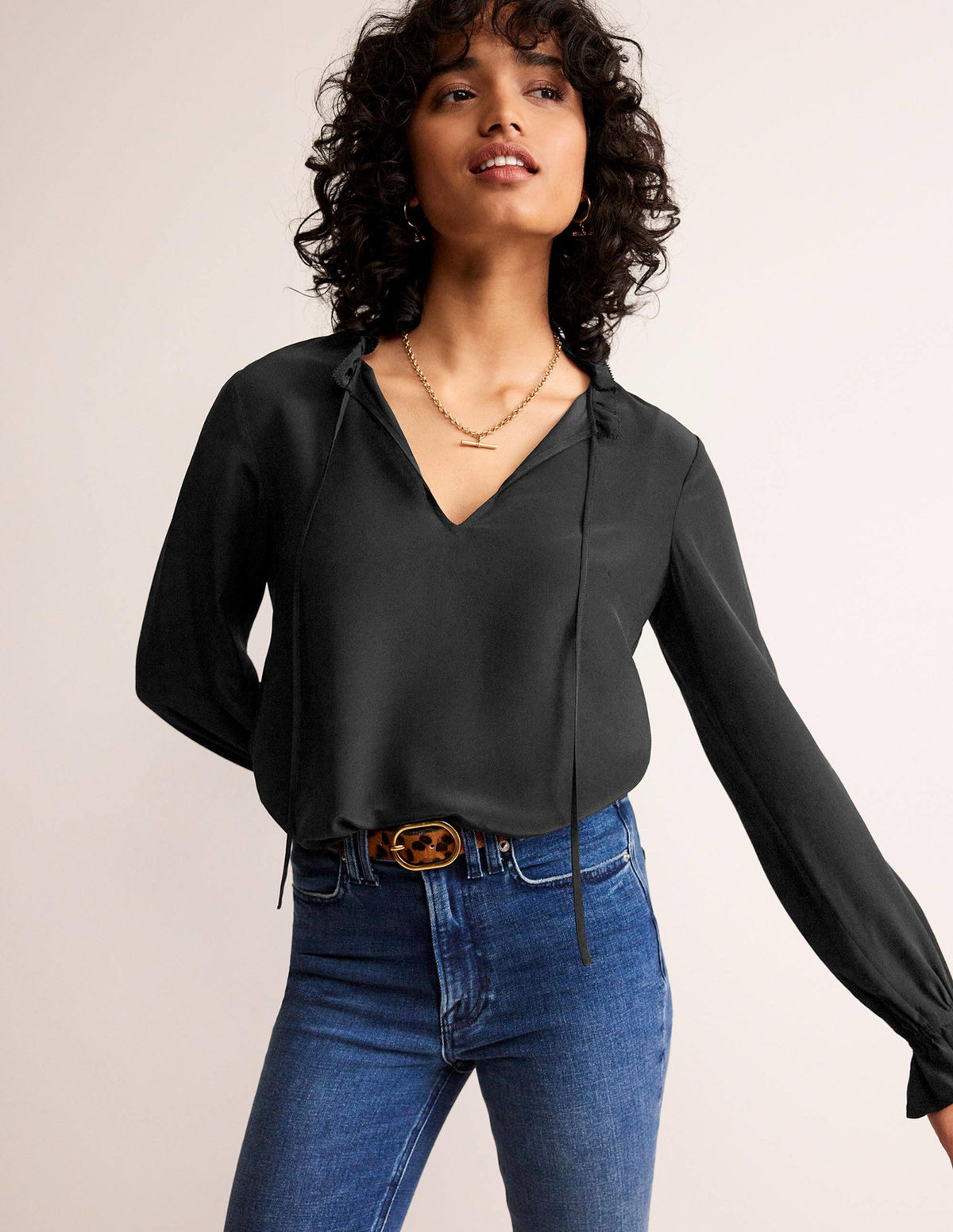 Silk Romantic Blouse-Black - Image 4
