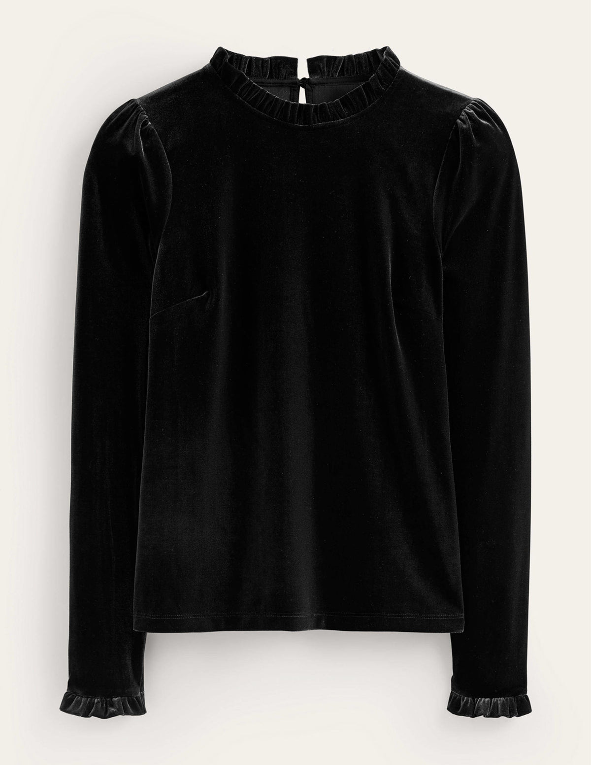 Velvet Frill-Trim Top-Black - Image 6