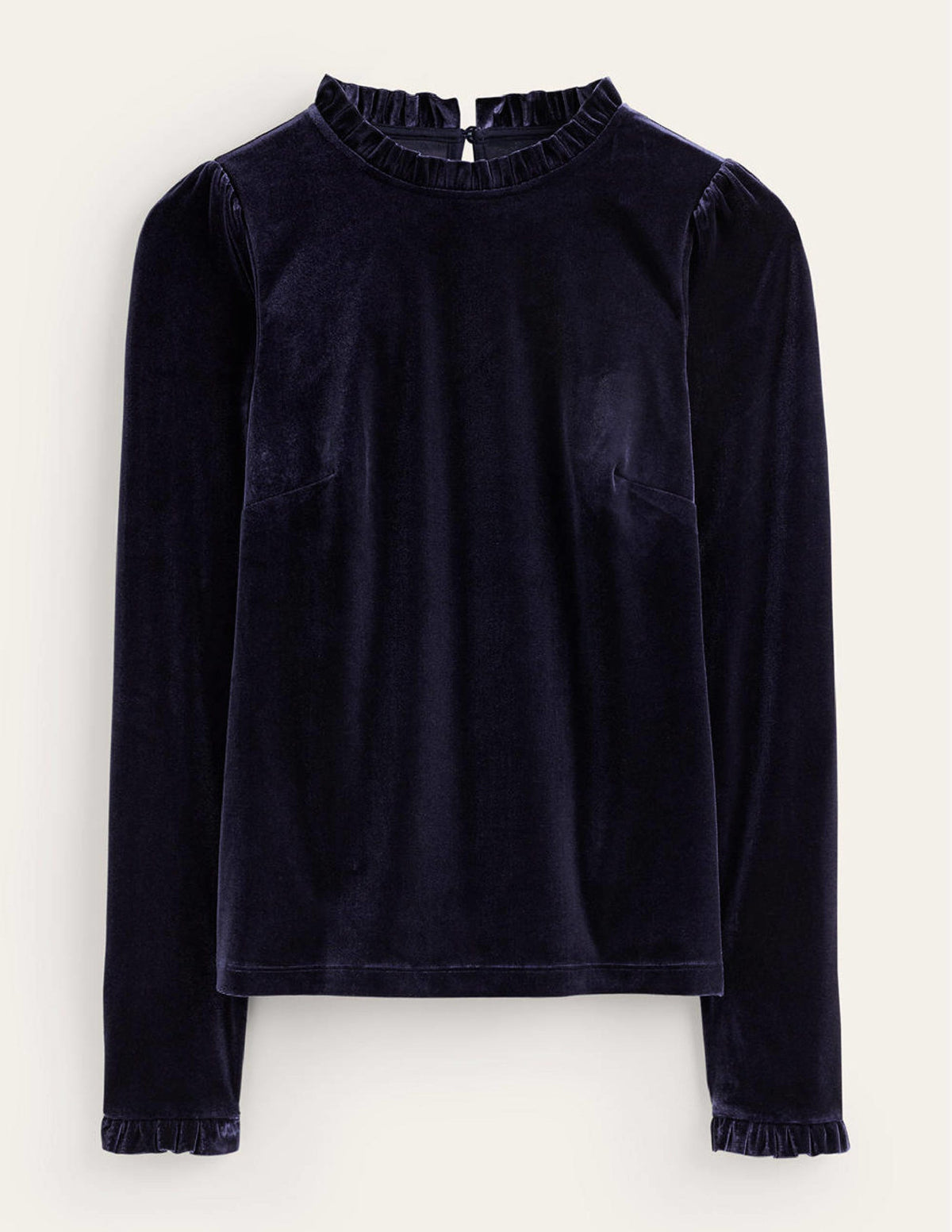 Velvet Frill-Trim Top-Navy-5
