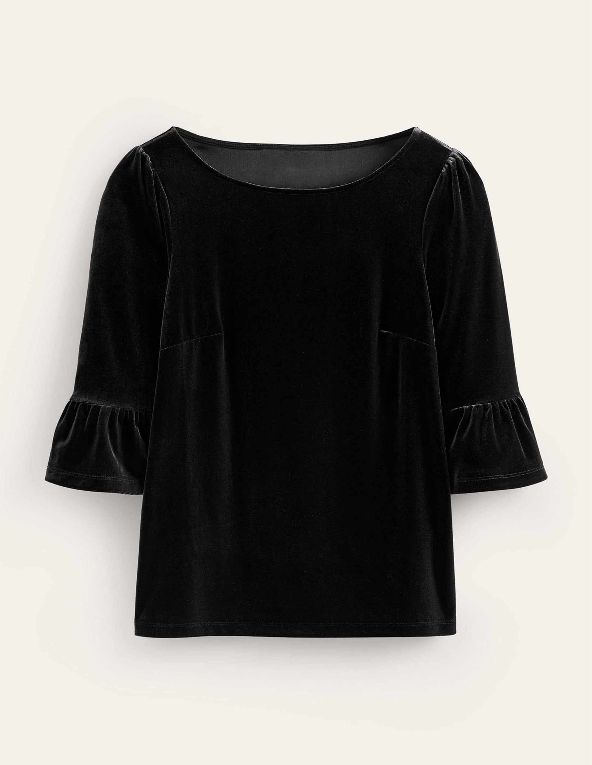 Velvet Ruffle Cuff Top-Black-5