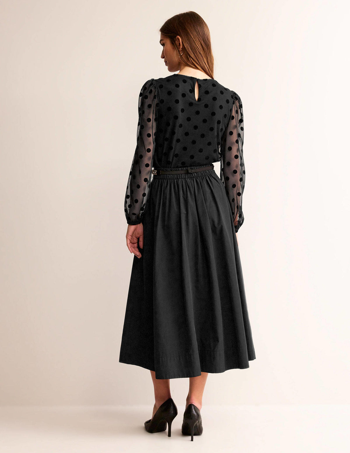 Puff-Sleeve Spotty Tulle Top-Black-6