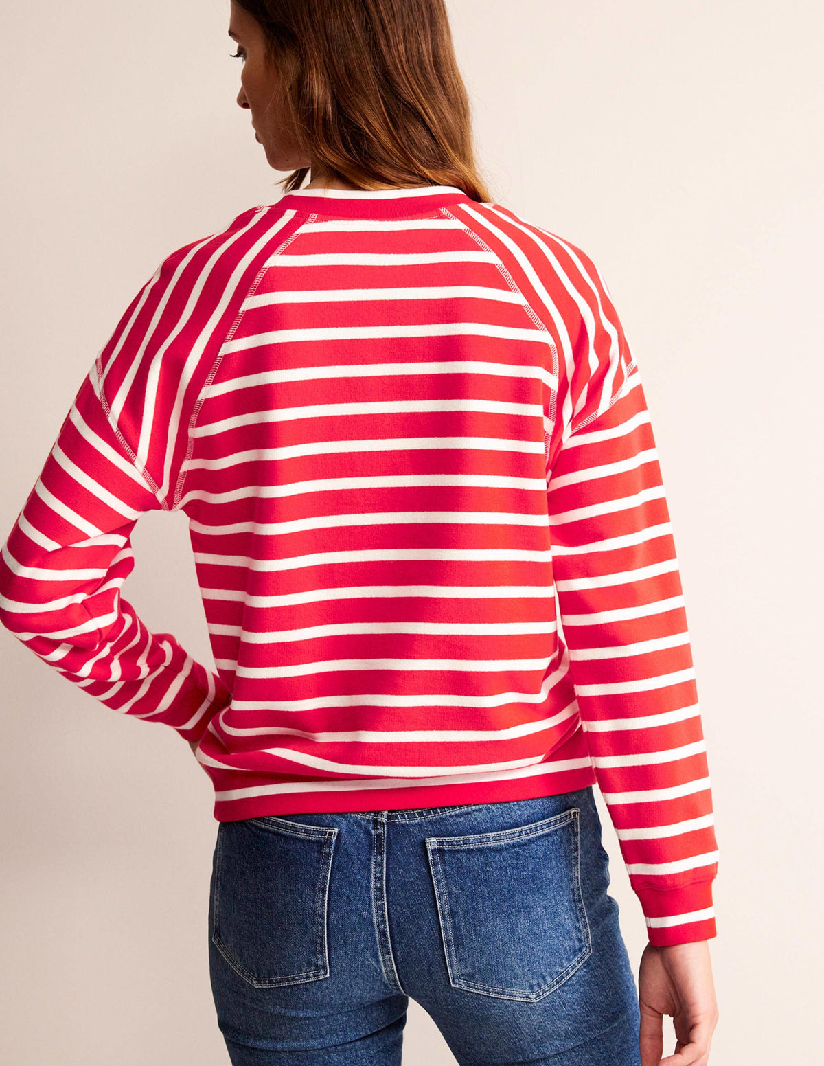 Striped Raglan Sweatshirt-Red, Ivory - Image 3