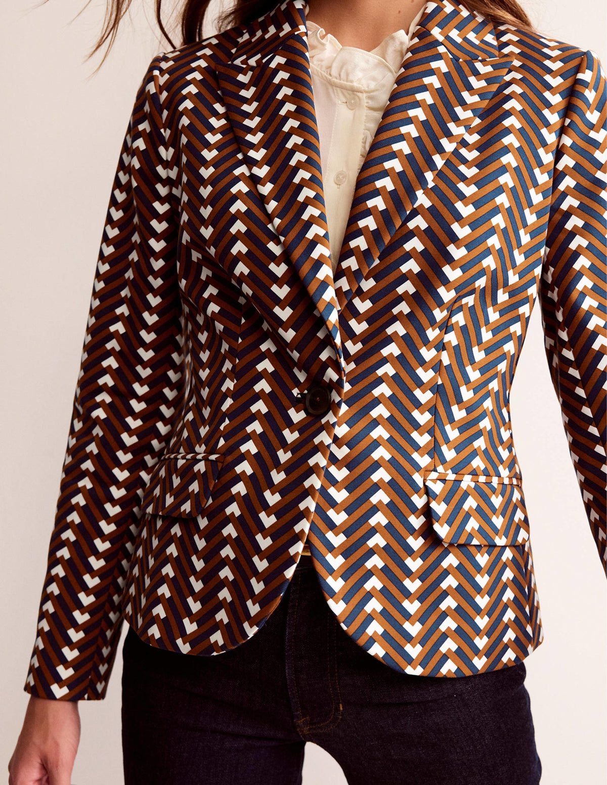 Canonbury Printed Blazer-Pumpkin, Chevron Geo - Image 2