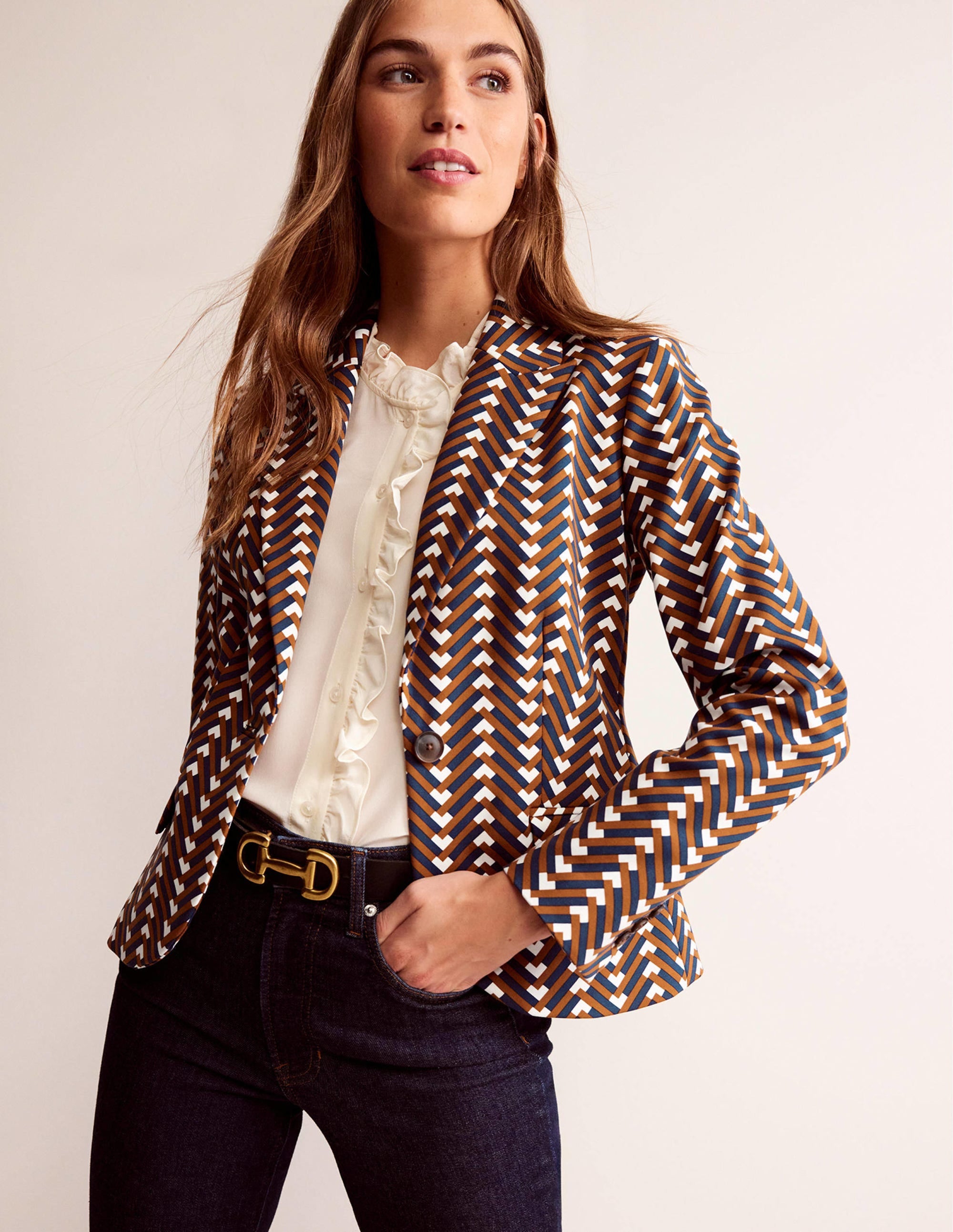 Canonbury Printed Blazer-Pumpkin, Chevron Geo - Image 4