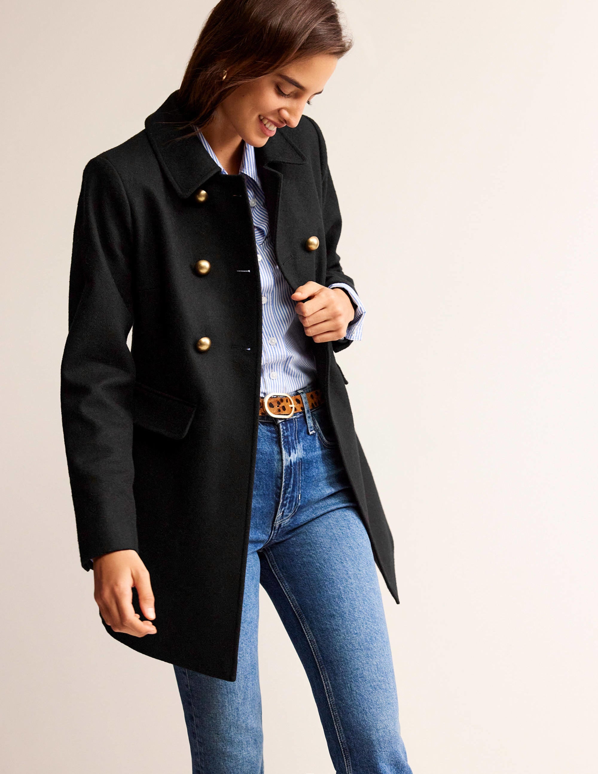 Double-Breasted Wool Coat-Black - Image 1