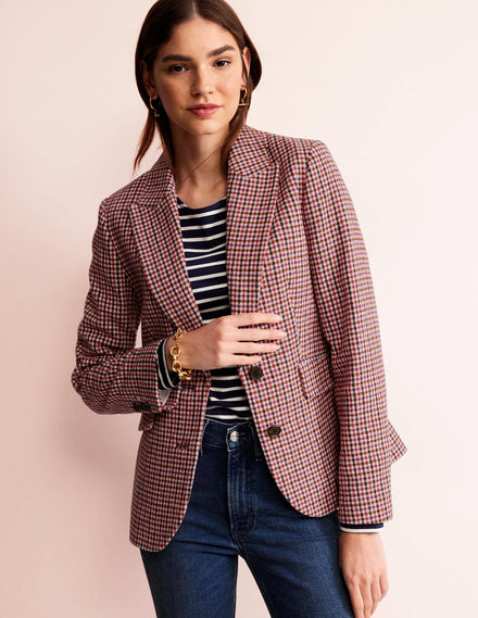 Marylebone Checked Blazer-Berry Drawn Check