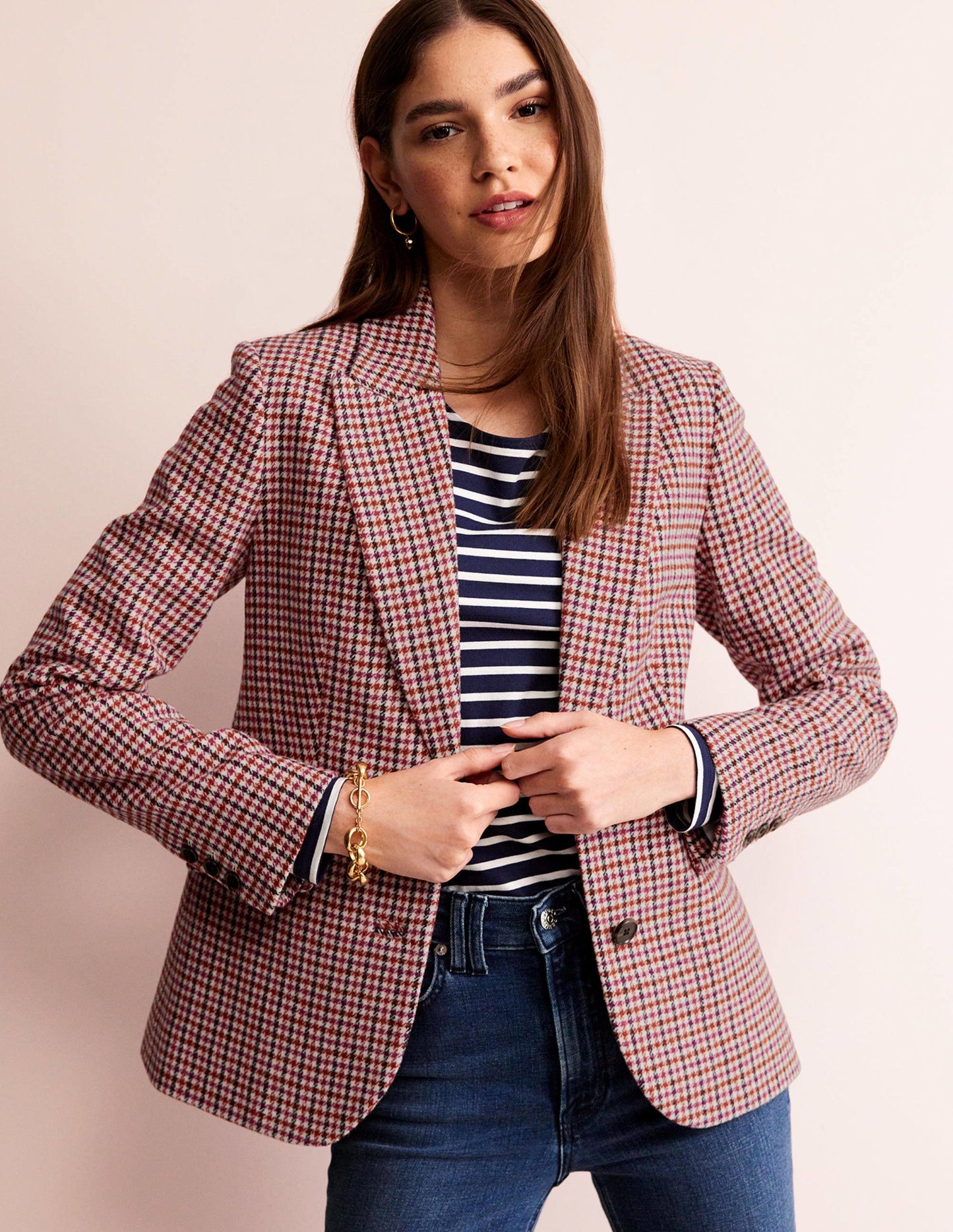 Marylebone Checked Blazer-Berry Drawn Check