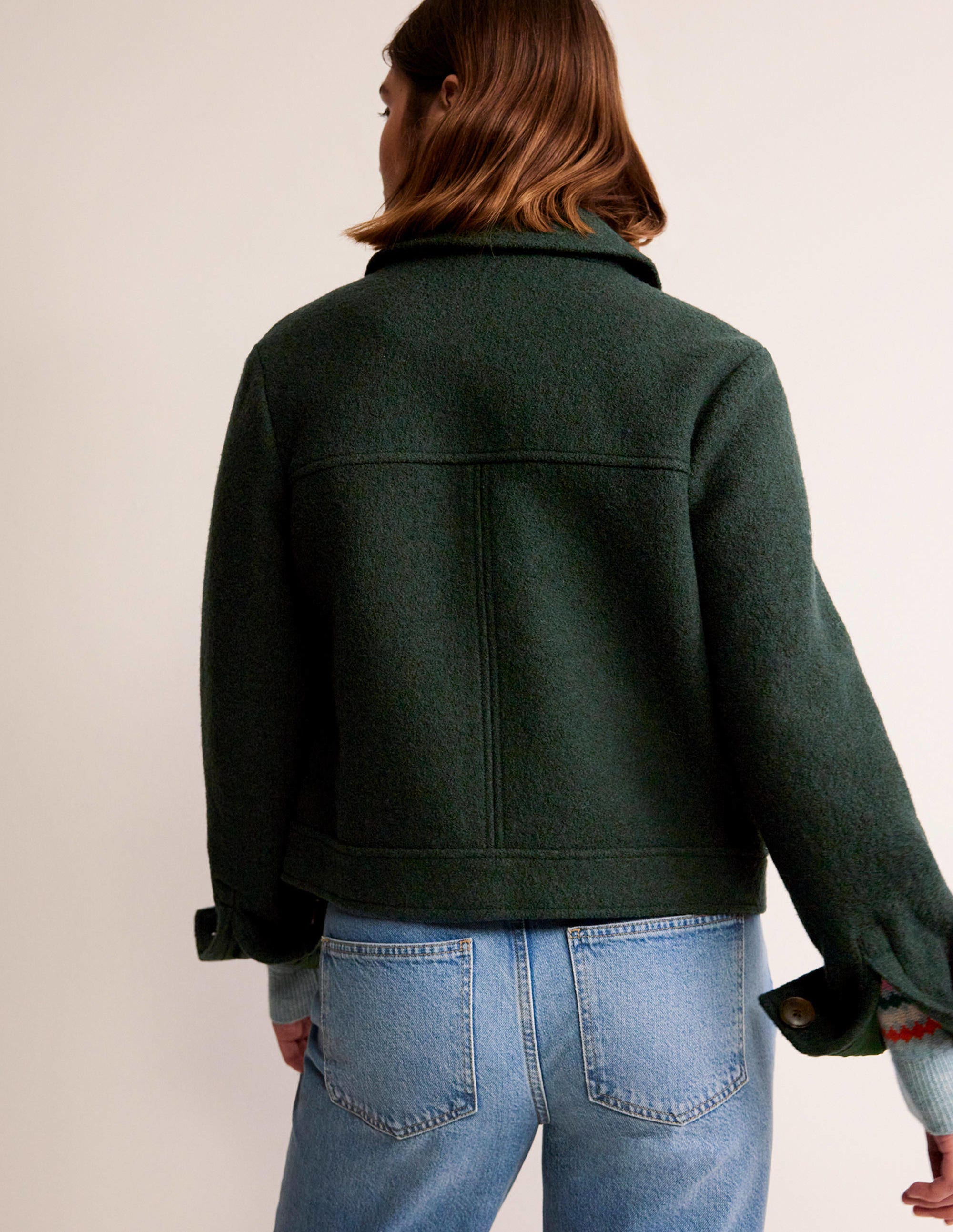 Collared Textured Wool Jacket-Green - Image 3