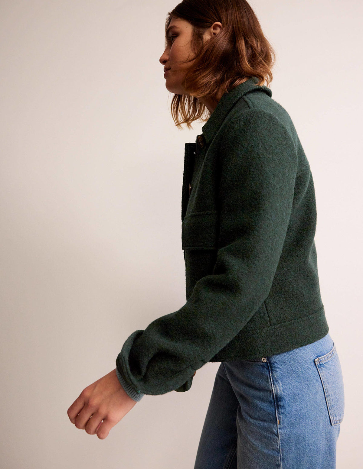 Collared Textured Wool Jacket-Green - Image 4
