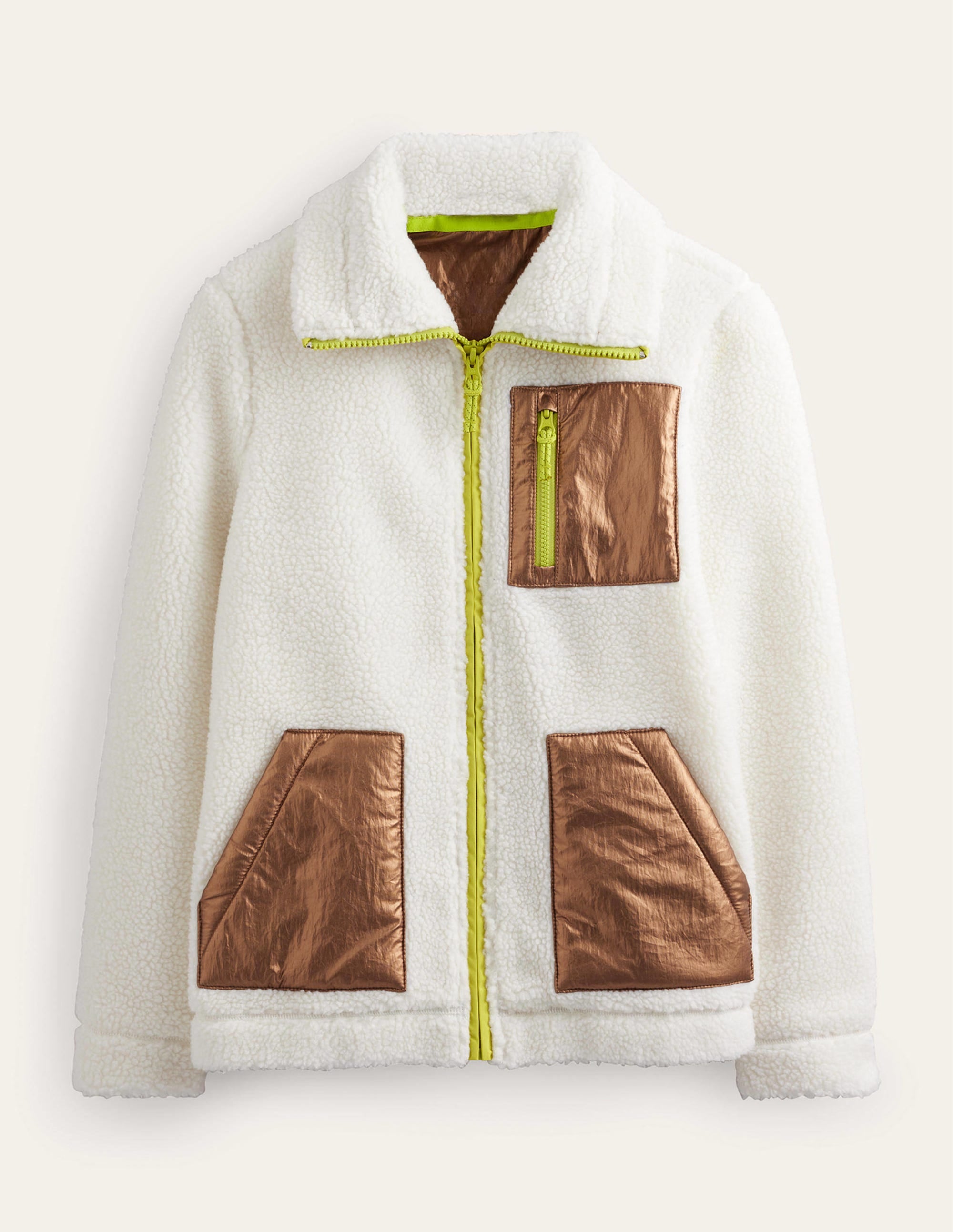 Funnel-Neck Borg Jacket-Ivory, Metallic - Image 7