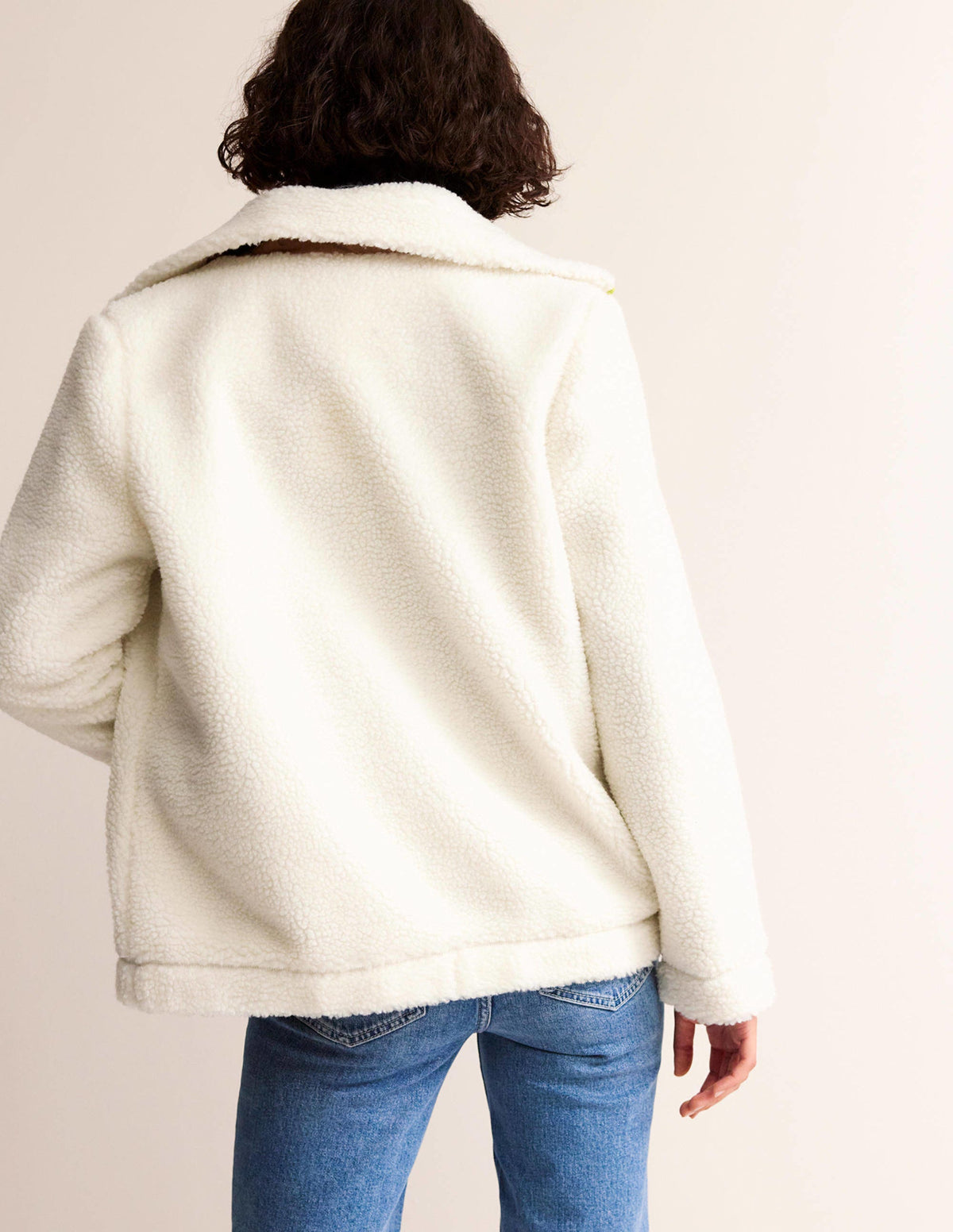 Funnel-Neck Borg Jacket-Ivory, Metallic - Image 3