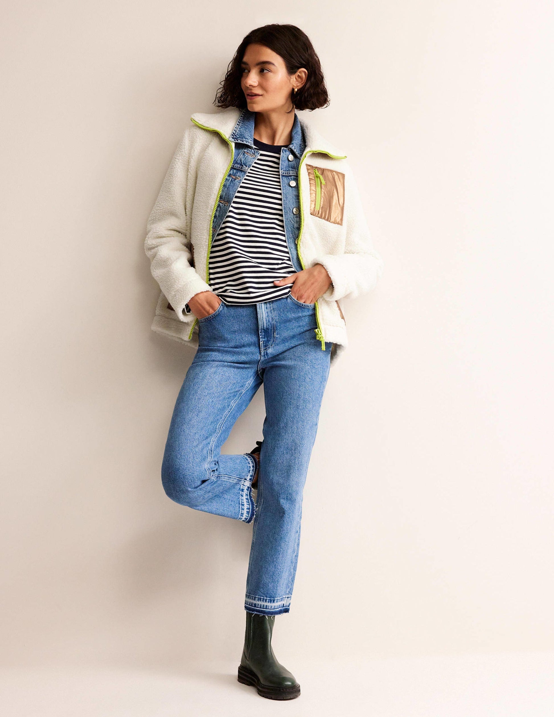 Funnel-Neck Borg Jacket-Ivory, Metallic-4