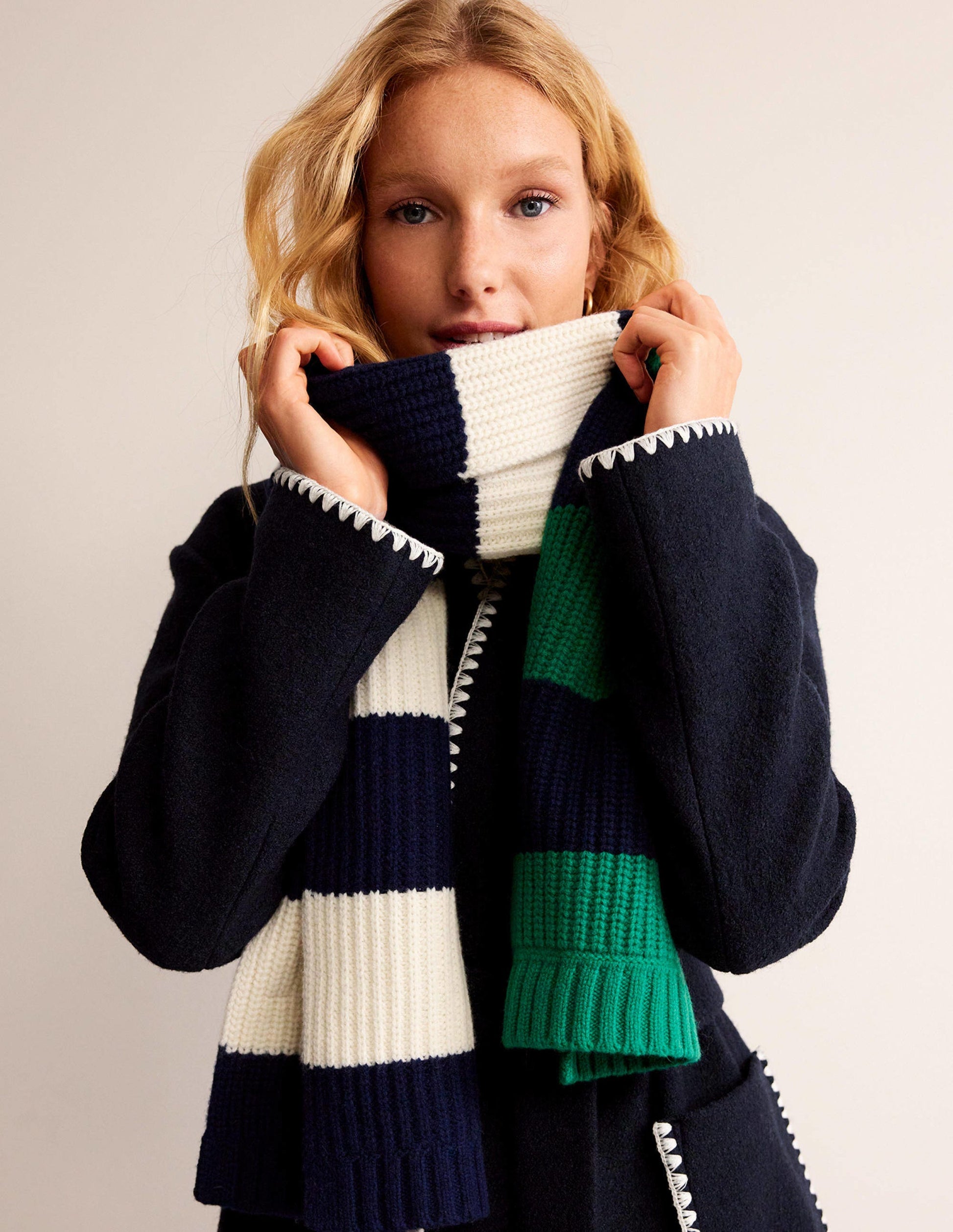 Belted Short Wrap Coat-Navy-1